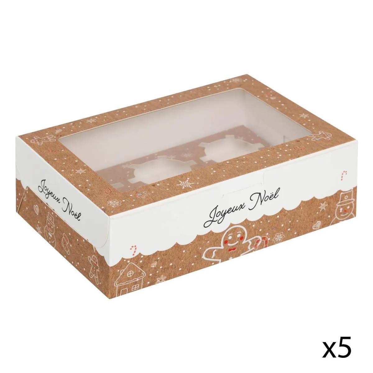 FIVE Lot de 5 Boîtes à Cupcakes  Noël  24cm Beige