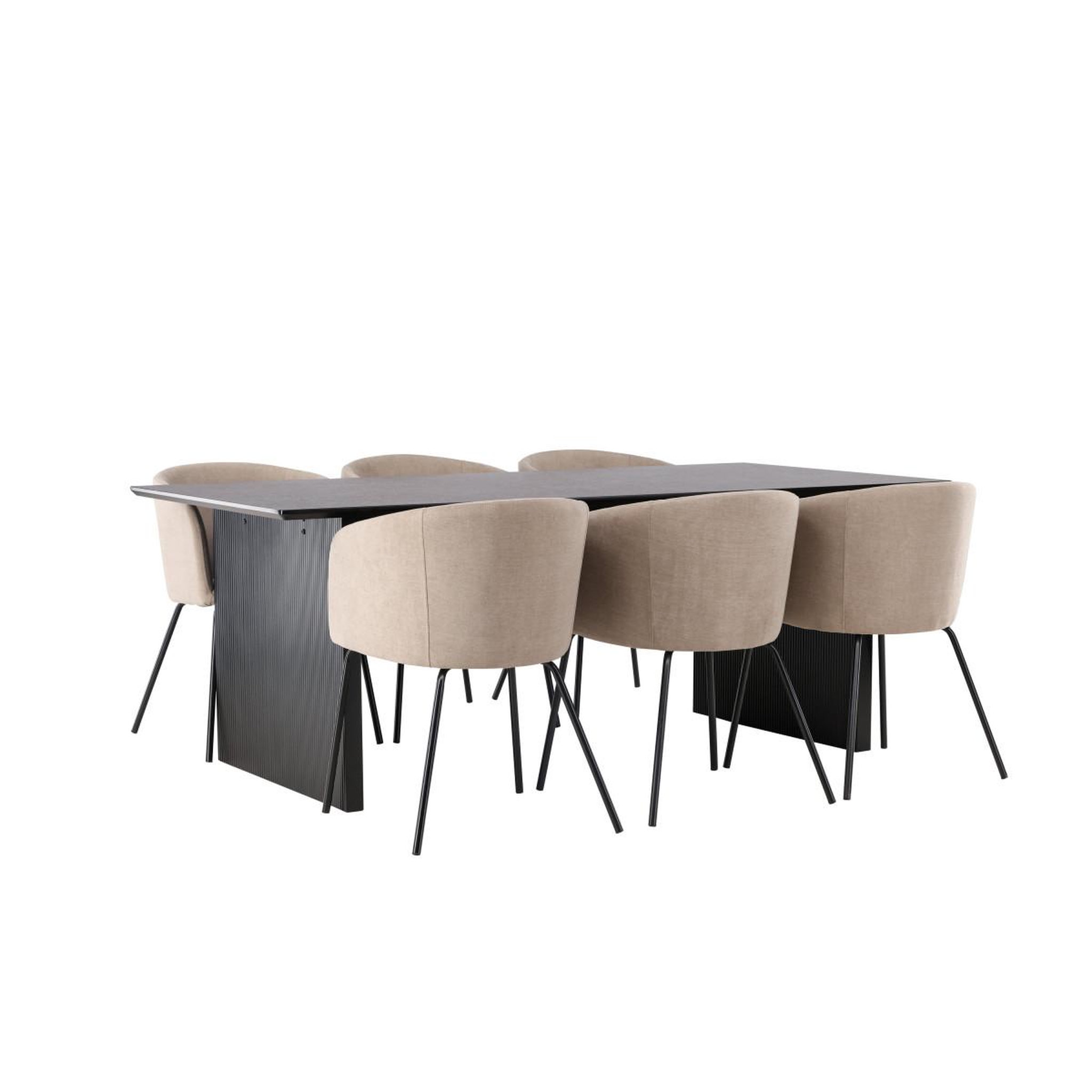 Voir la diapositive 4 : Paris Prix Ensemble table à manger & 6 chaises  vail & berit  200cm noir & beige