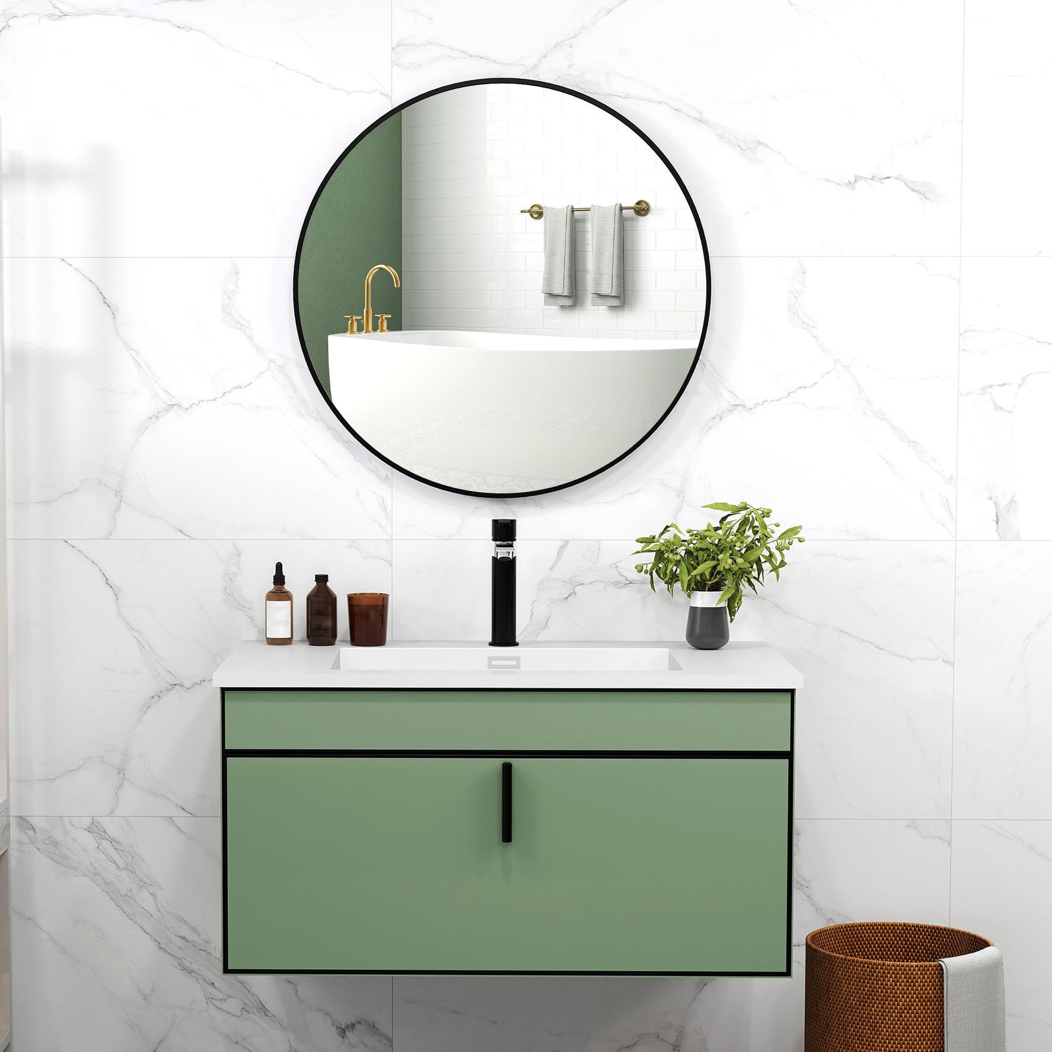 Voir la diapositive 4 : HOMCOM Miroir mural rond dia. 70 cm cadre métal noir