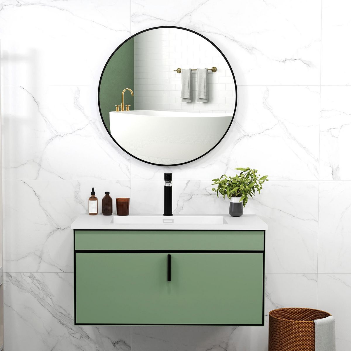 HOMCOM Miroir mural rond dia. 70 cm cadre métal noir