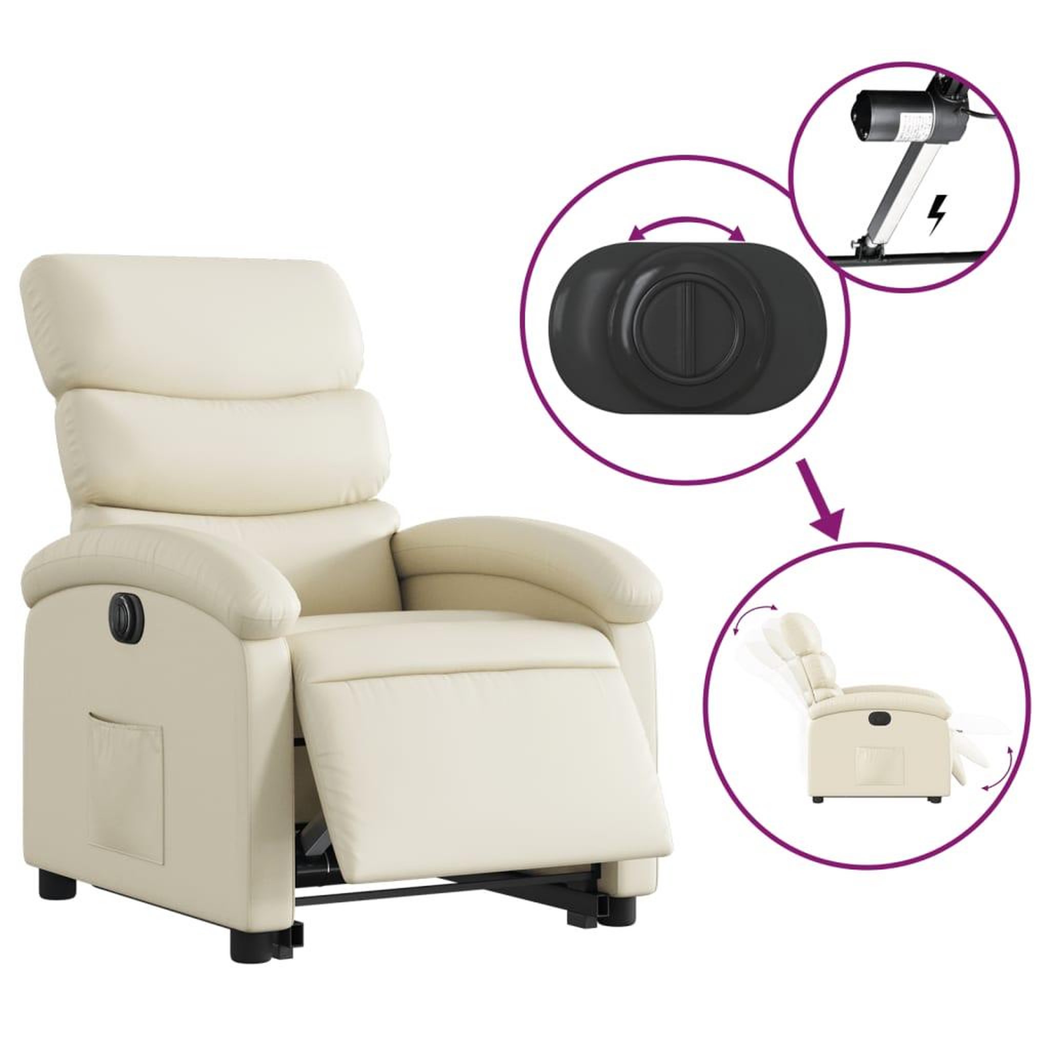 Voir la diapositive 5 : VIDAXL Fauteuil inclinable electrique creme similicuir