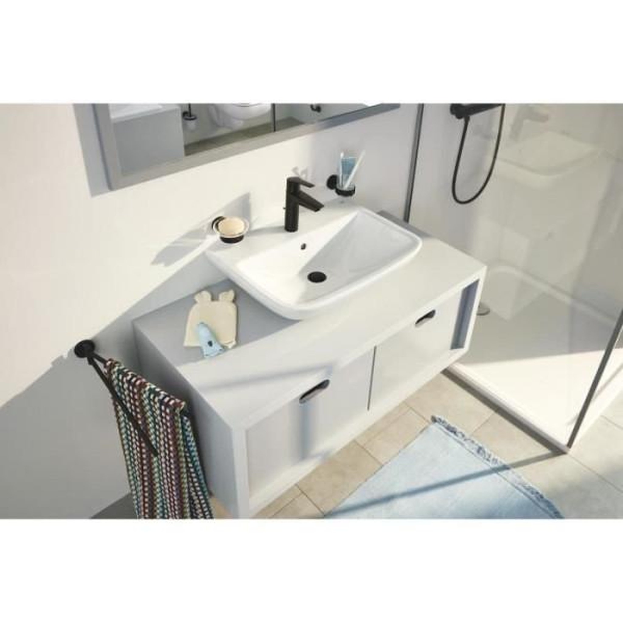 Voir la diapositive 2 : Grohe Mitigeur monocommande lavabo - grohe start - 234552432 - noir mat - taille m - bec moyen - economie d'eau - tirette et vidage