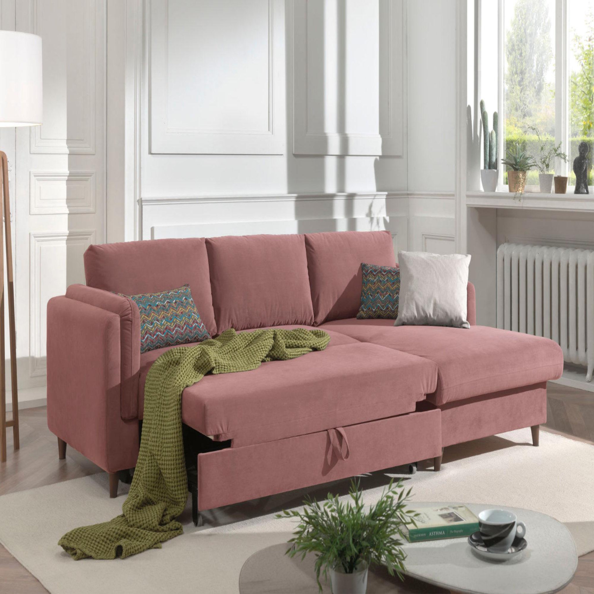 Voir la diapositive 3 : BEST MOBILIER Brooke - canapé d'angle droit - convertible avec coffre - 4 places - en velours