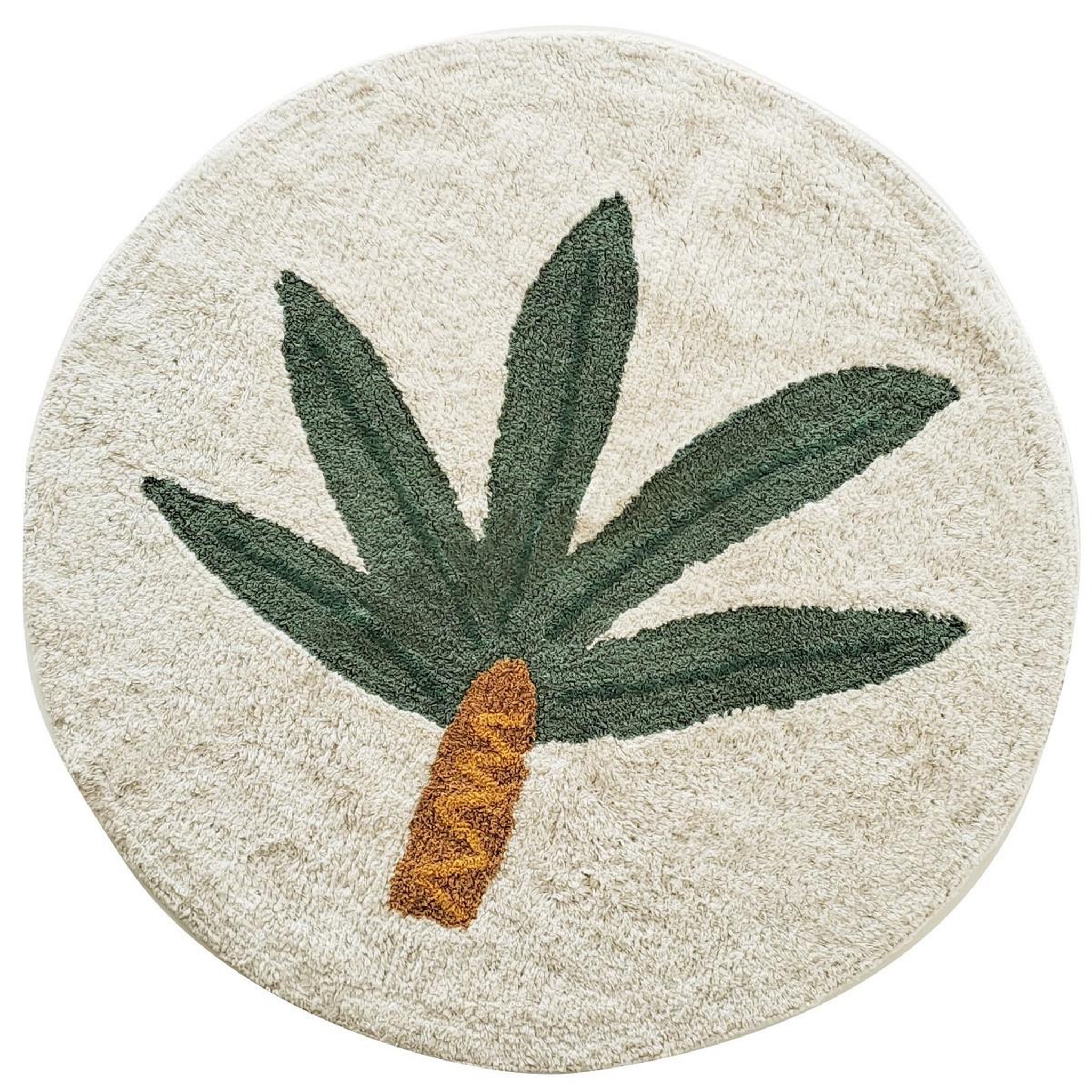 FUTURE HOME Tapis enfant rond palmier en coton 80x80cm