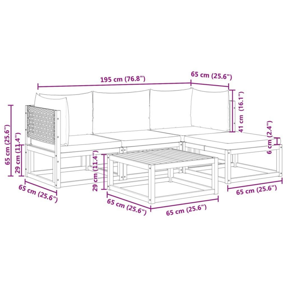 VIDAXL Salon de jardin avec coussins 5 pcs Bois d'acacia solide