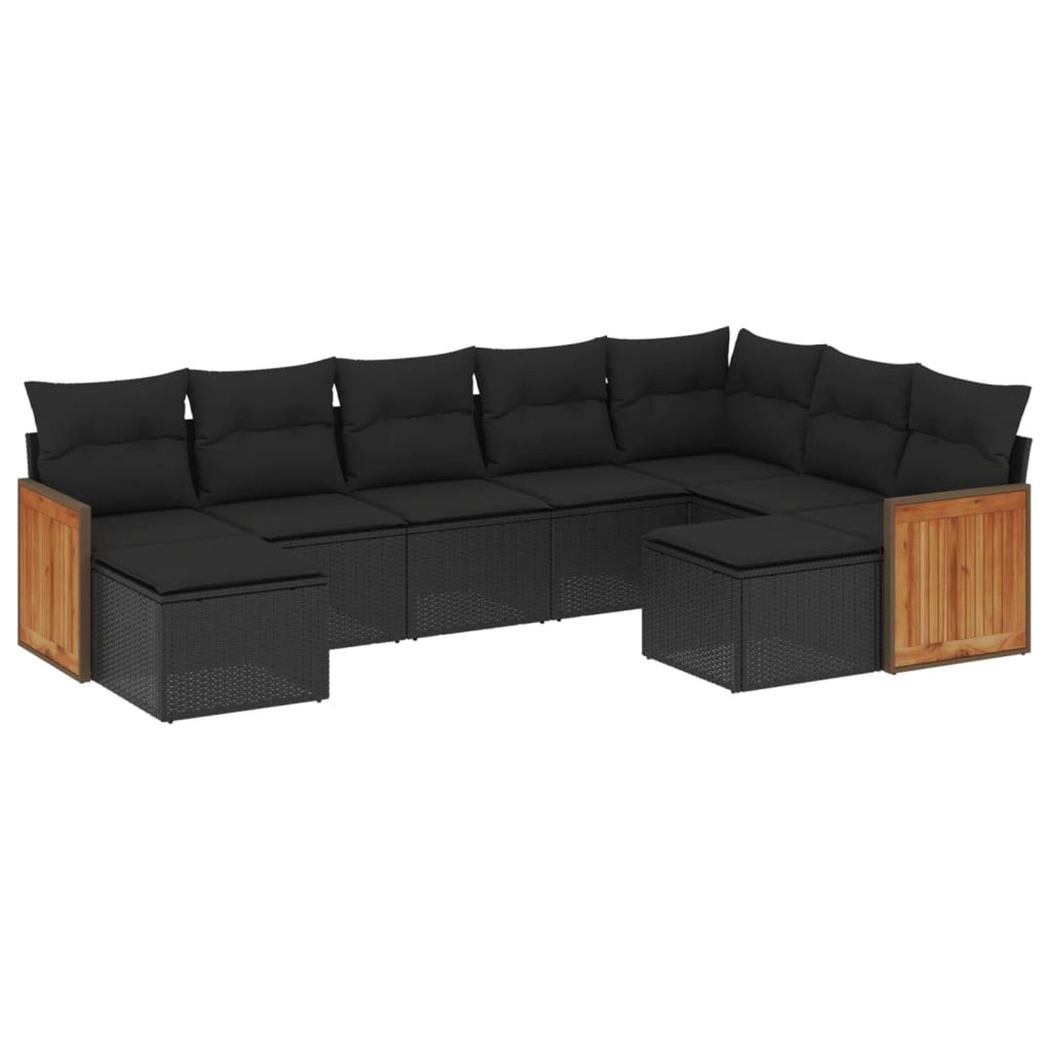 Voir la diapositive 2 : VIDAXL Salon de jardin 9 pcs avec coussins noir resine tressee