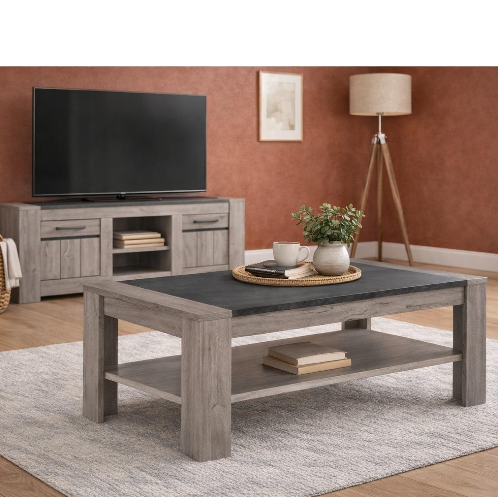 Voir la diapositive 2 : JLC KREATION Table basse moderne rectangle grise maya