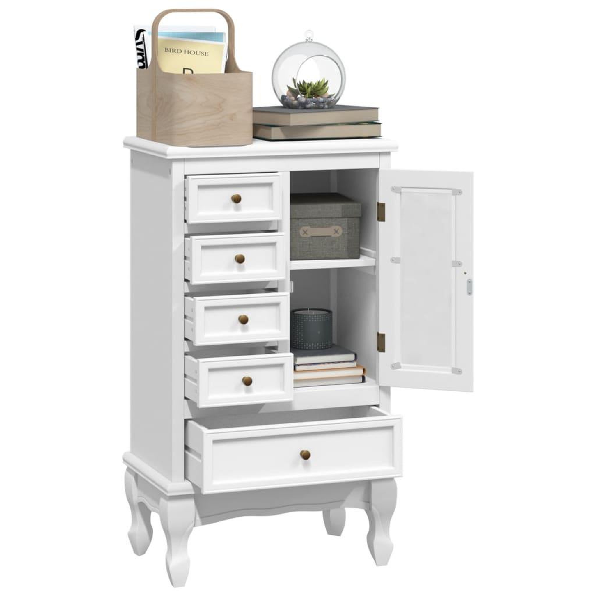 Voir la diapositive 4 : VIDAXL Armoire avec 5 tiroirs et 2 etageres blanc