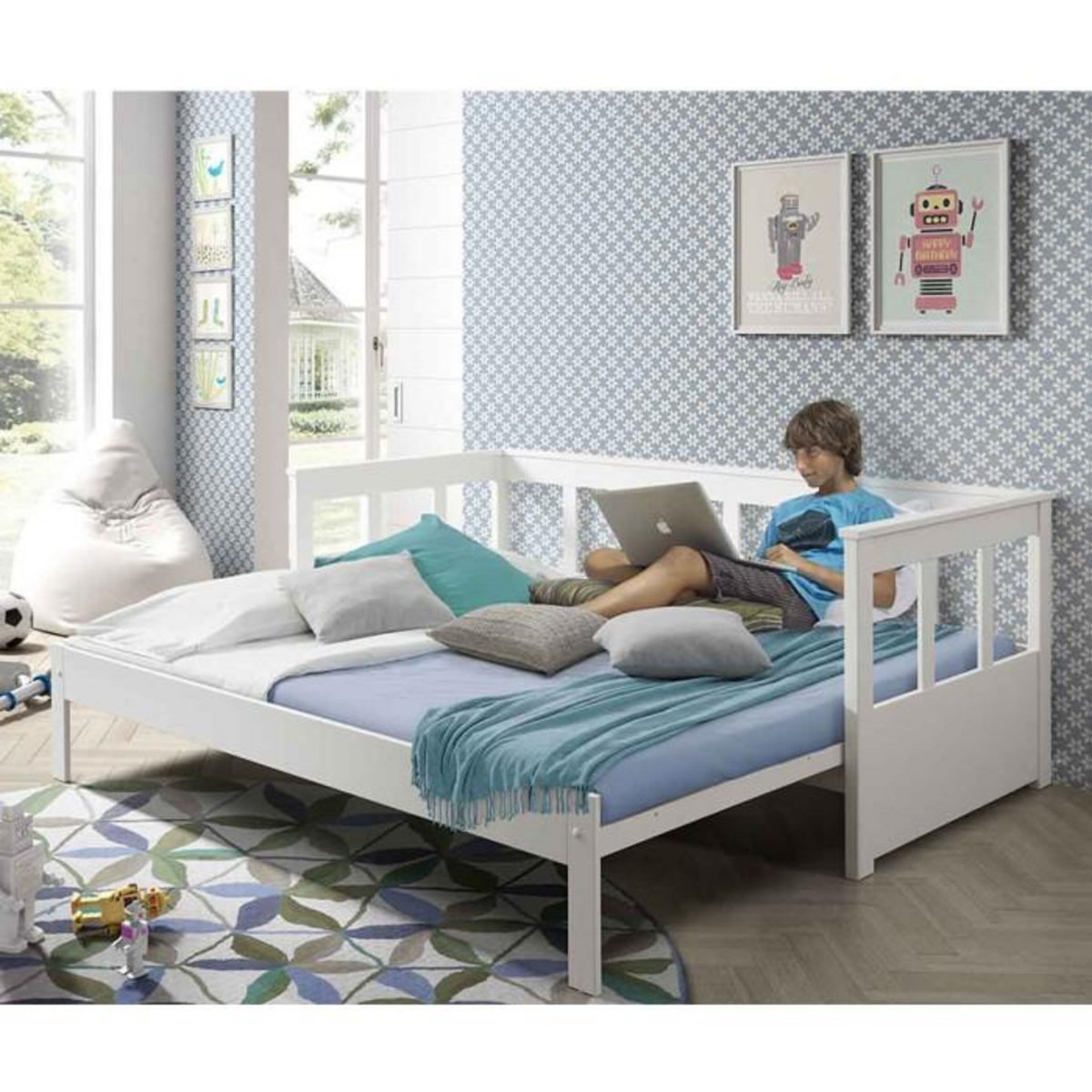 Paris Prix Lit Banquette Extensible  Pino  90x200cm Blanc