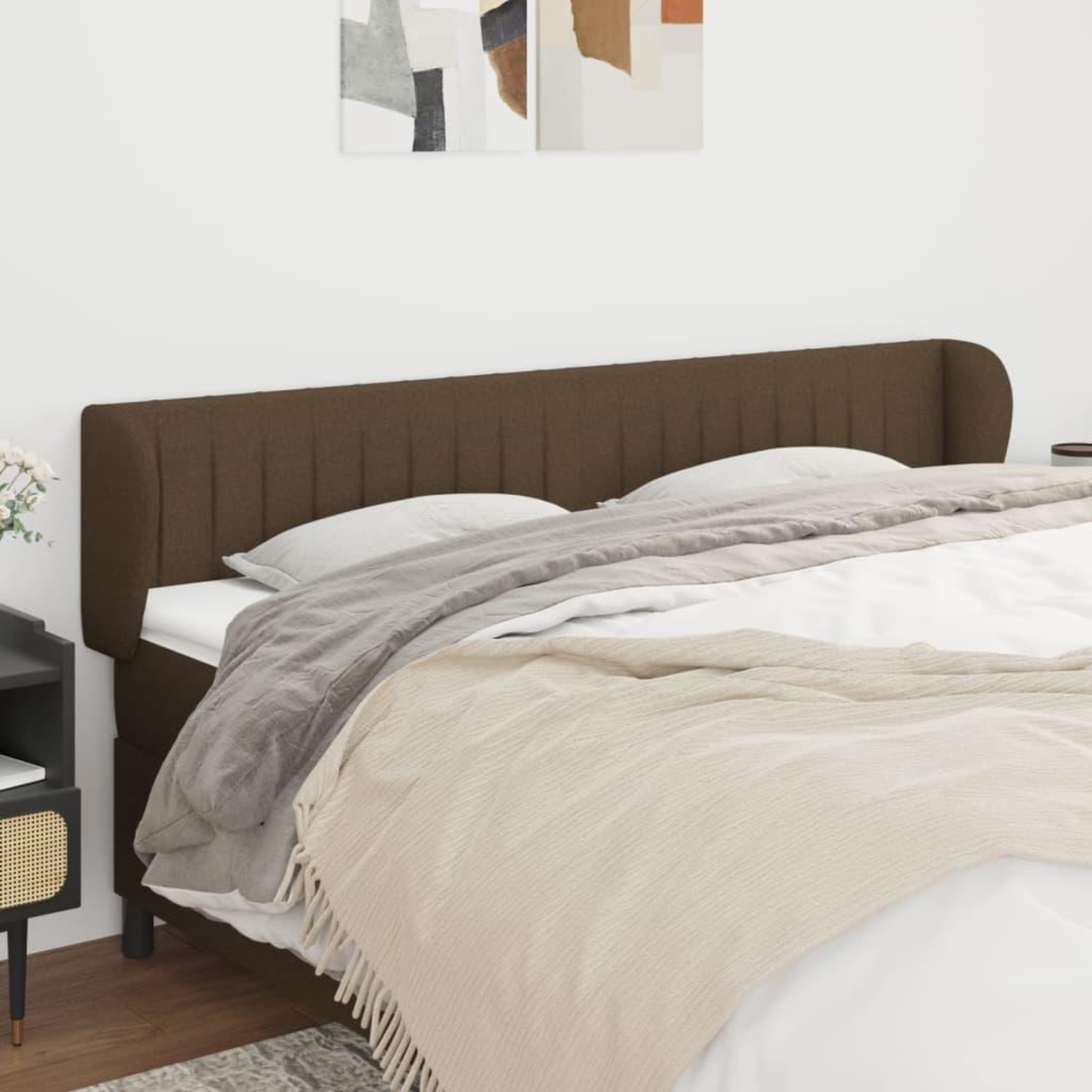 Voir la diapositive 1 : VIDAXL Tete de lit avec oreilles Marron fonce 163x23x78/88 cm Tissu