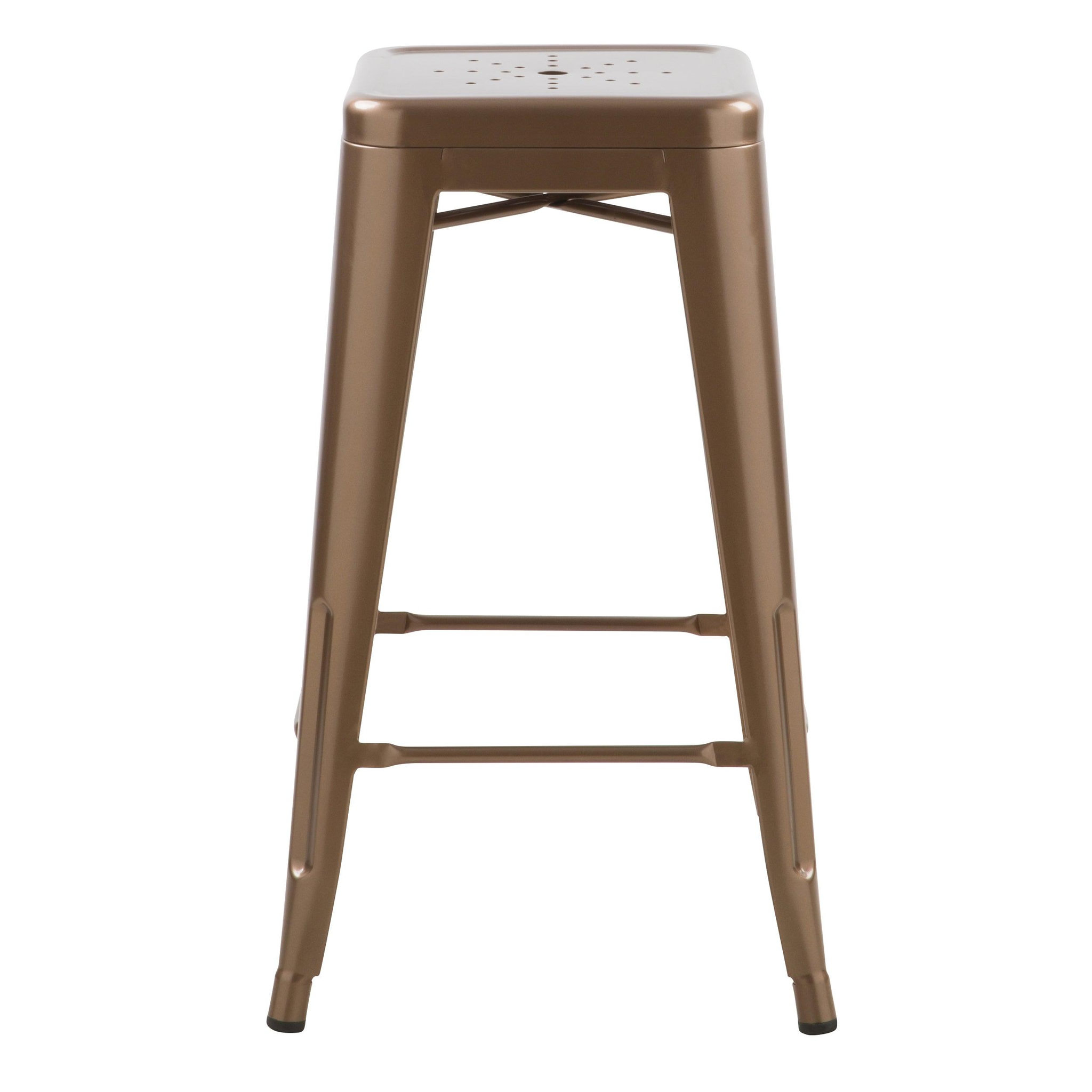Voir la diapositive 3 : MAISON PAVANE Lot de 2 tabourets pour îlot central 66 cm en métal cuivre mat-indus