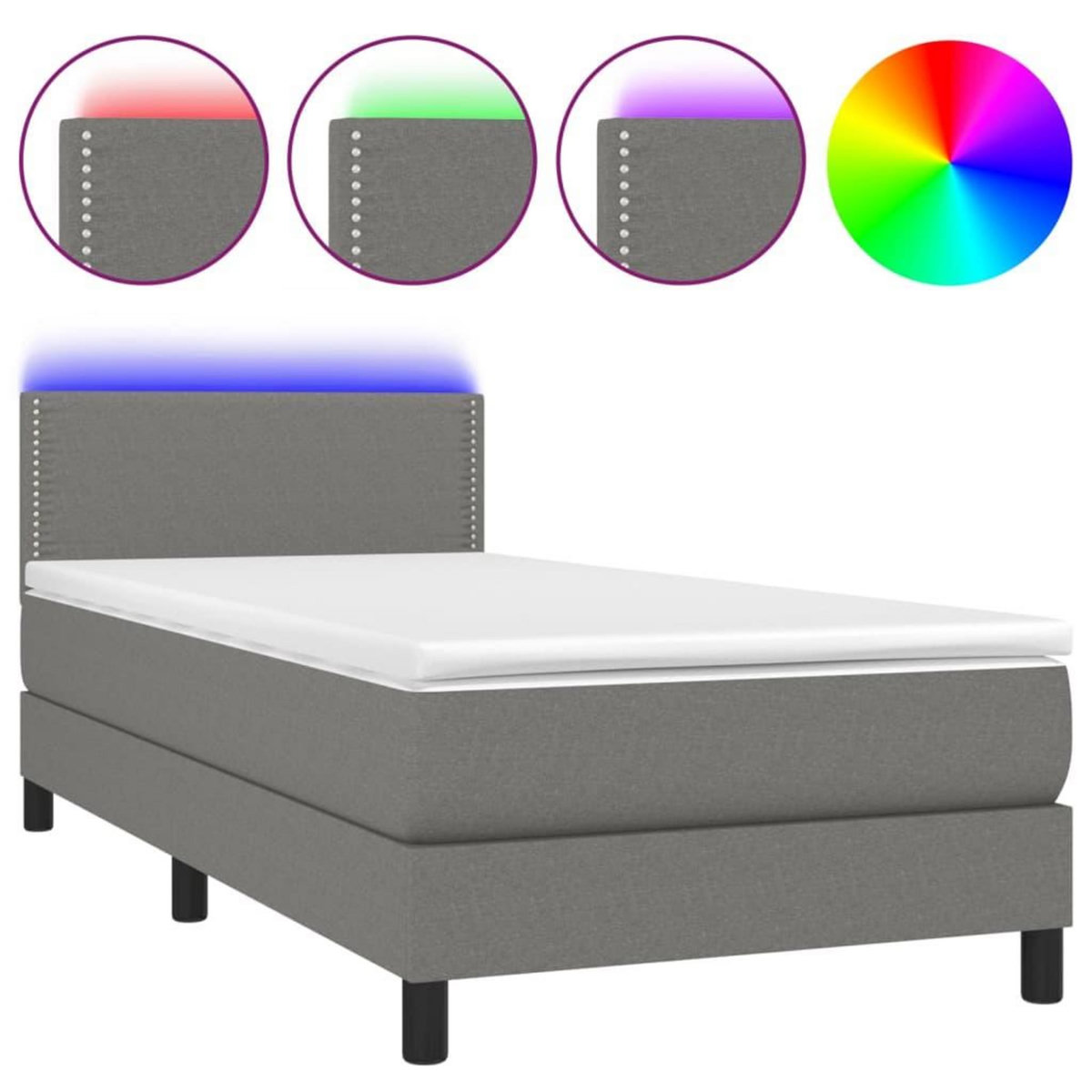 VIDAXL Sommier a lattes de lit avec matelas et LED Gris fonce 80x200cm