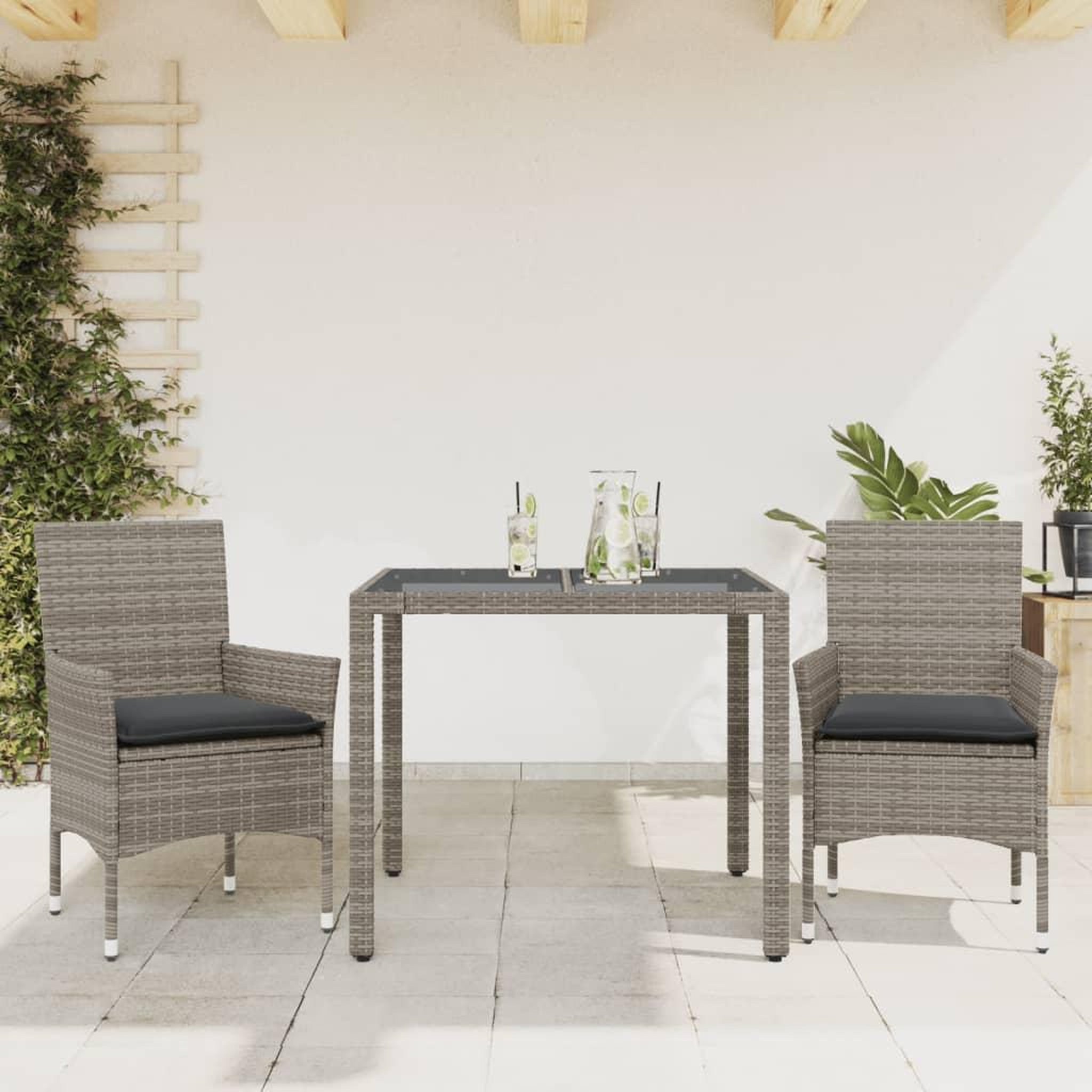 VIDAXL Ensemble a manger de jardin et coussins 3 pcs gris rotin verre