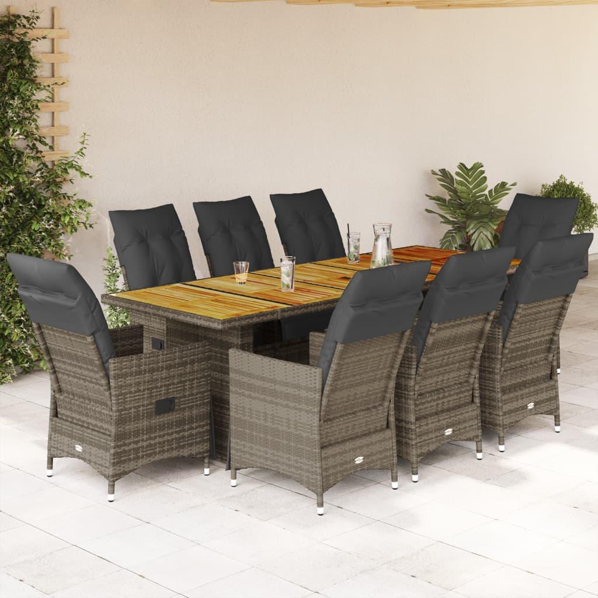 Voir la diapositive 1 : VIDAXL Ensemble de bistro de jardin 9 pcs coussins gris poly rotin
