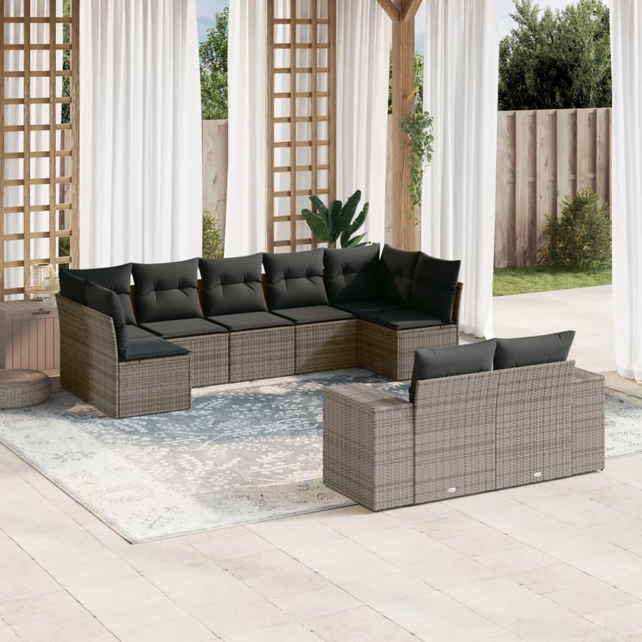 VIDAXL Salon de jardin 9 pcs avec coussins gris resine tressee