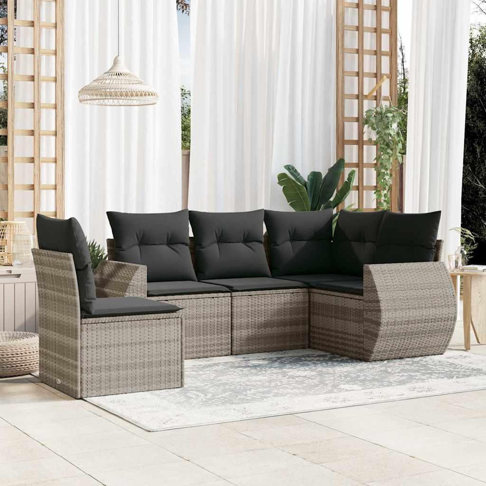 VIDAXL Salon de jardin 5 pcs avec coussins gris clair resine tressee