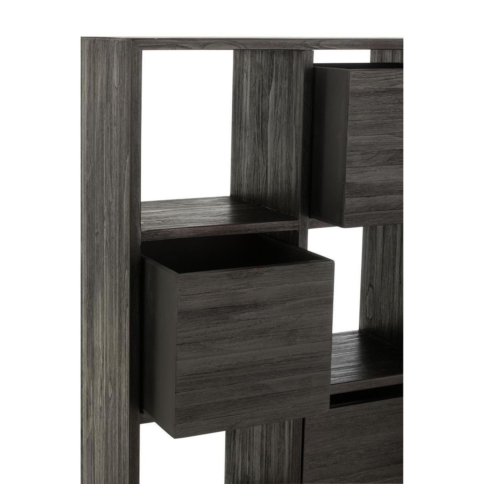 Voir la diapositive 6 : J-LINE Étagère avec tiroirs en bois  teck  158cm noir