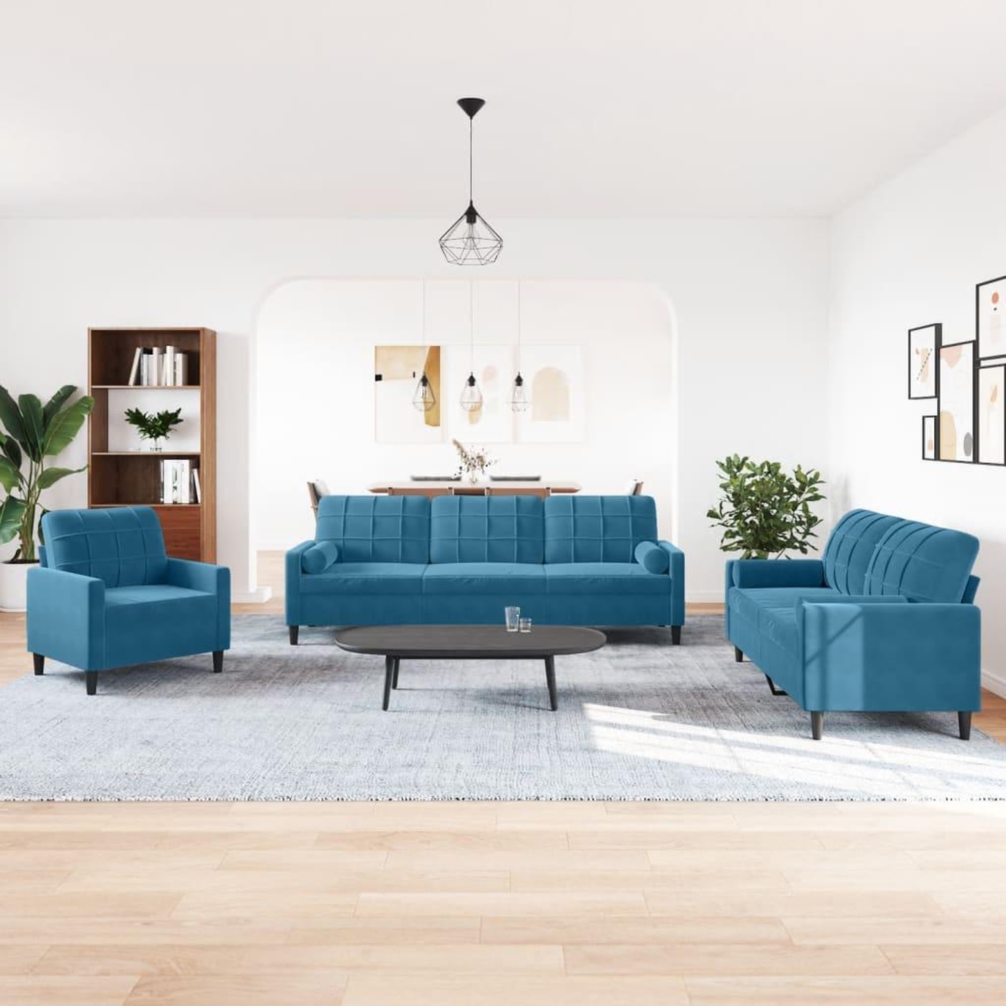 Voir la diapositive 3 : VIDAXL Ensemble de canapes 3pcs et coussins et traversins bleu velours