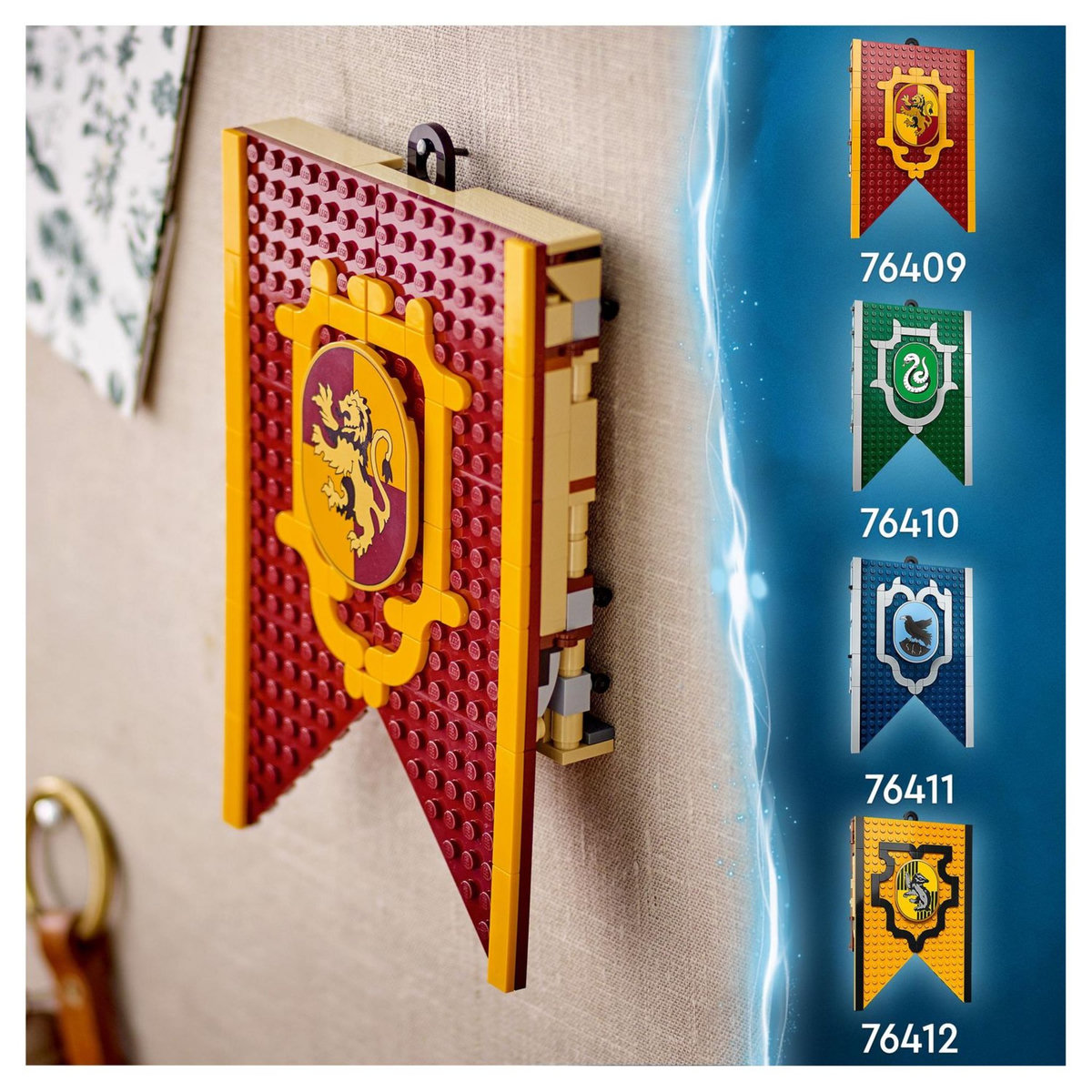 LEGO Harry Potter 76409 - Le blason de la maison Gryffondor, jouet avec 3 Minifigurines, Décoration Murale de la Salle Commune du Château de Poudlard, Collection