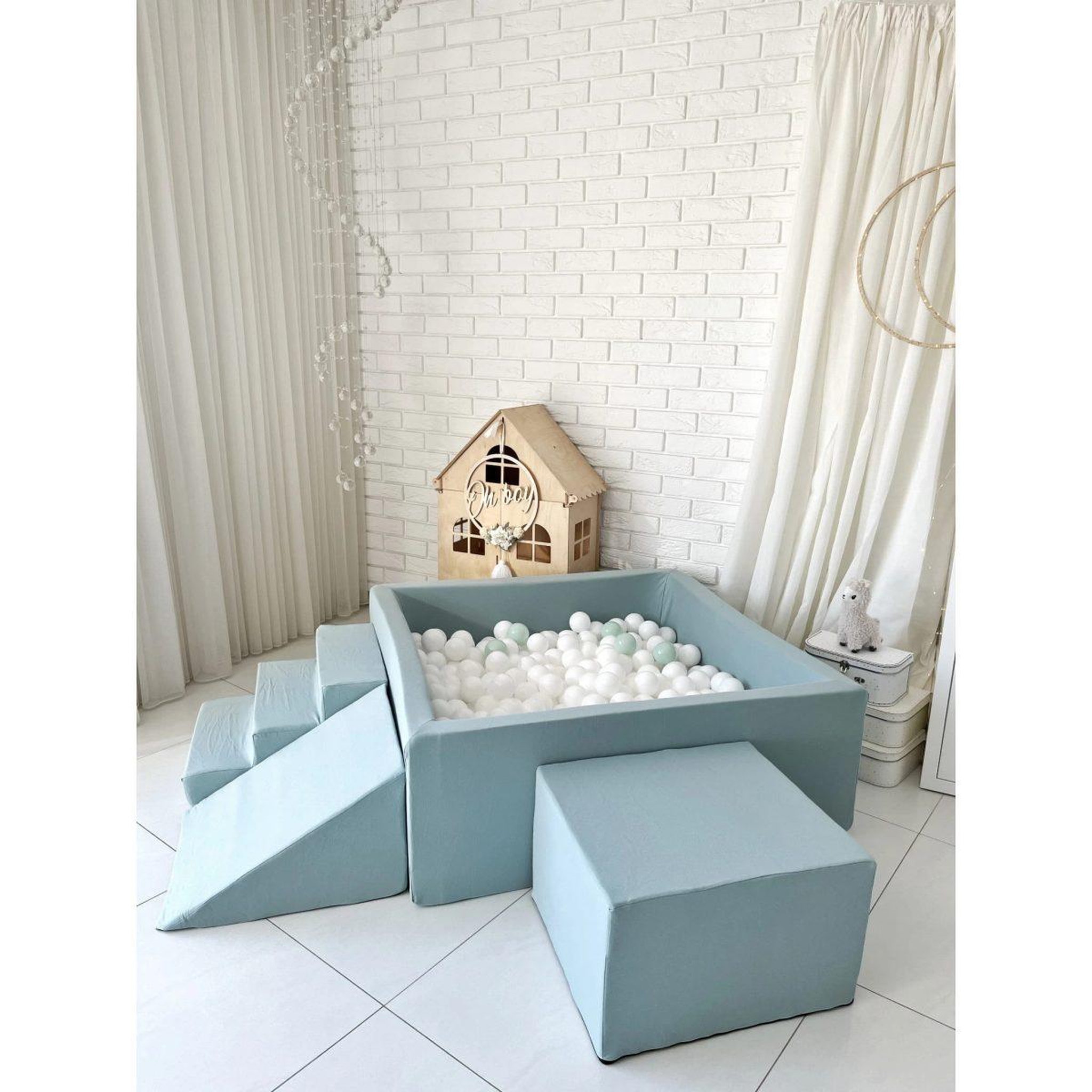 Voir la diapositive 3 : MONIO FOR KIDS Piscine à balles carrée 106 x 106 x 40 cm avec modules en mousse avec 400 balles — Dirty mint