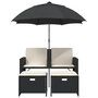 Voir la diapositive 4 : VIDAXL Canape de jardin 2 places avec parasol et tabourets noir rotin