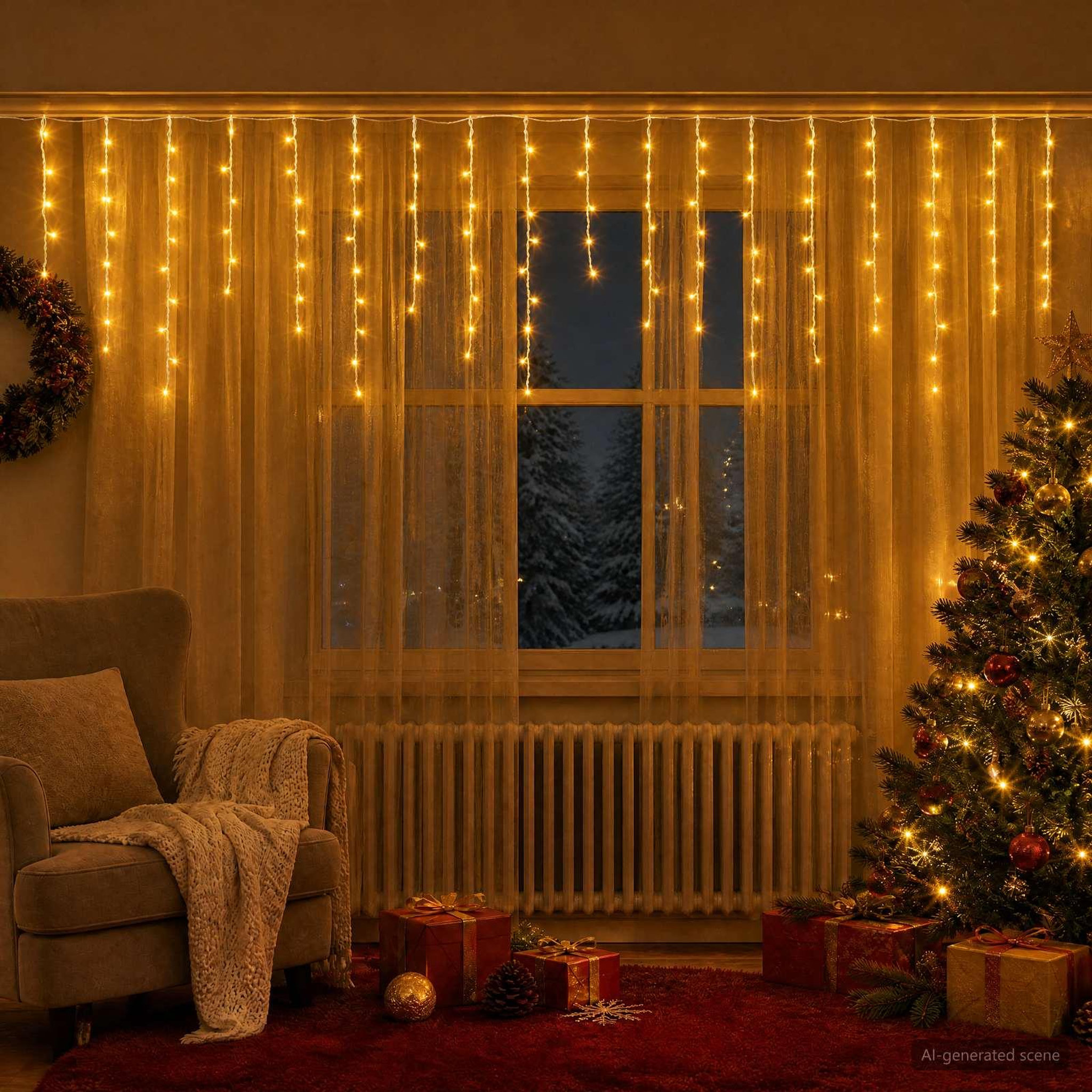 Voir la diapositive 2 : VIDAXL Rideaux lumineux 210 LED Blanc chaud 500 x 72 cm