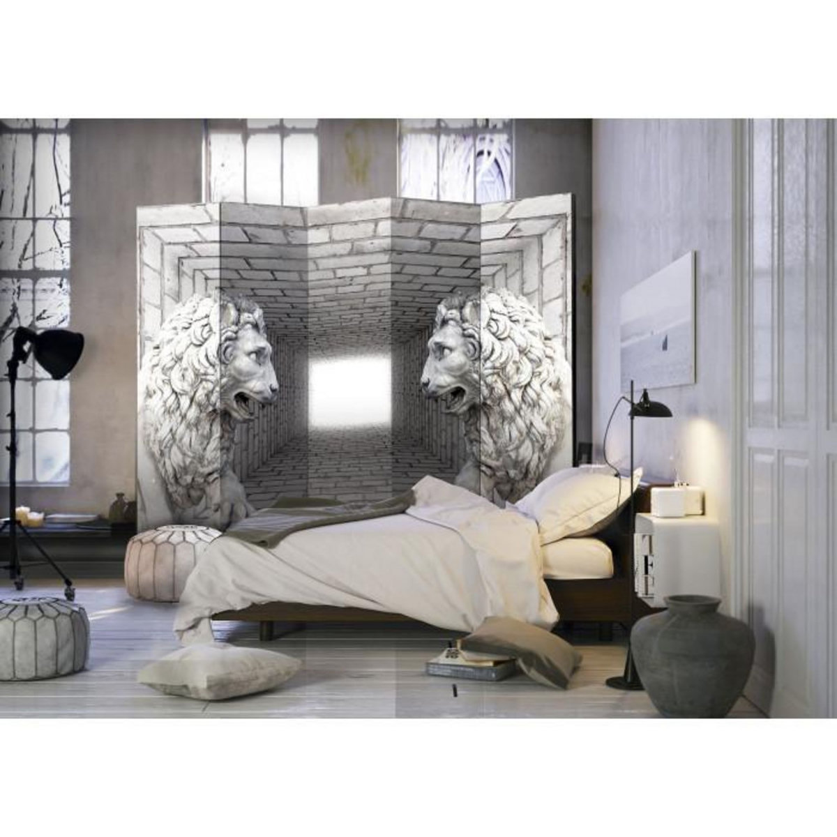 Paris Prix Paravent 5 Volets  Stone Lions  172x225cm