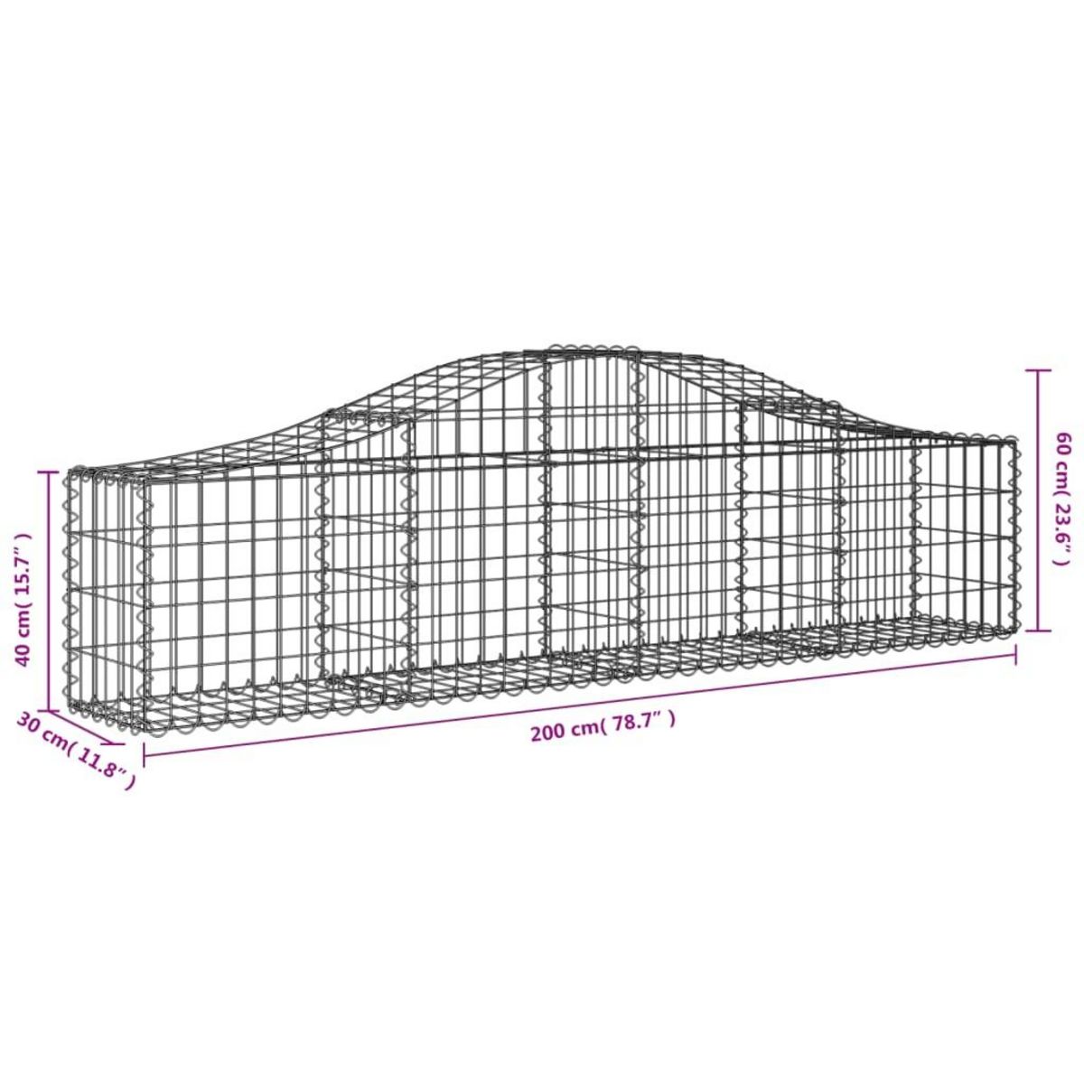 VIDAXL Paniers a gabions arques 10 pcs 200x30x40/60 cm Fer galvanise