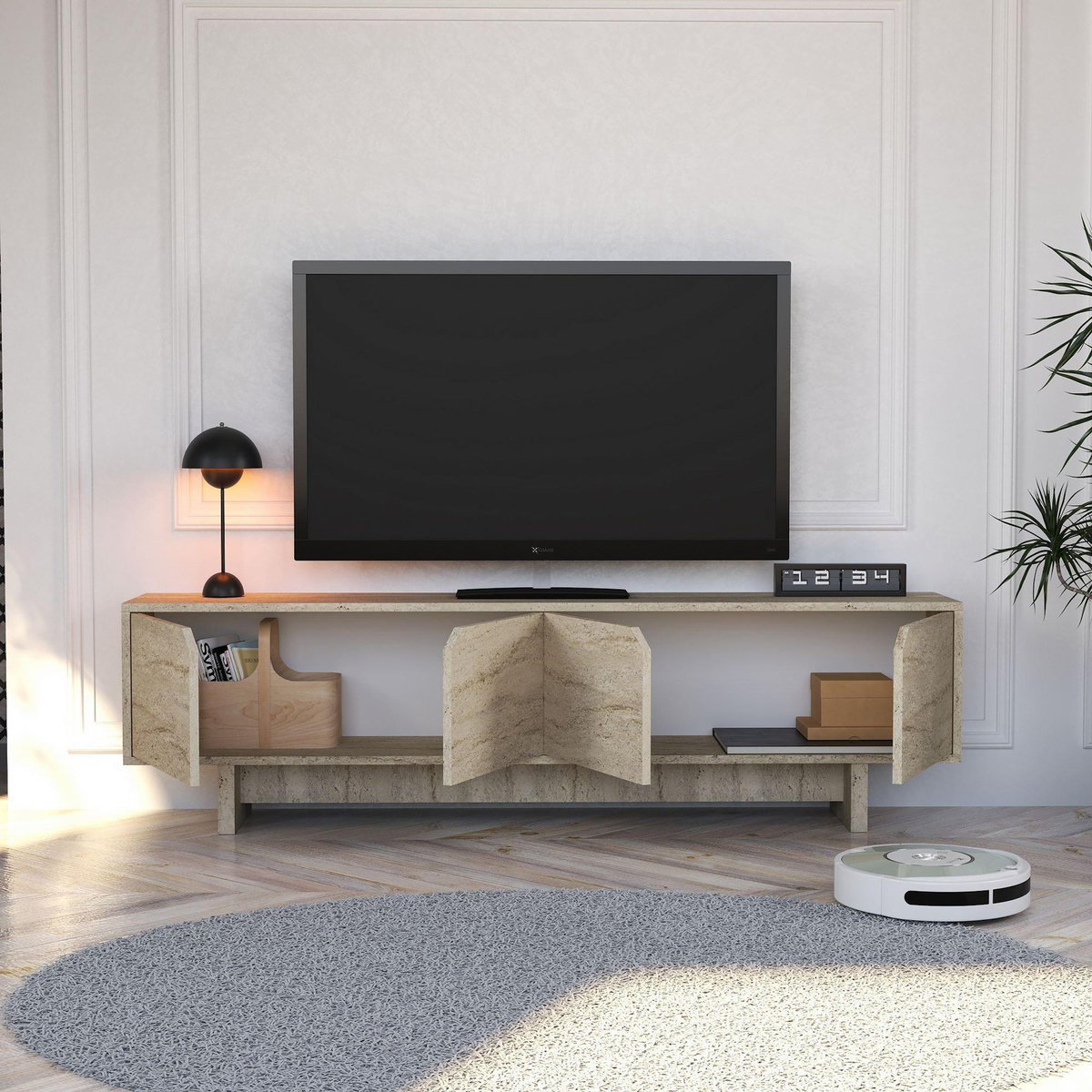 Habitat et Jardin Meuble TV en bois  Turan  180 x 30 x 50 cm - Travertin