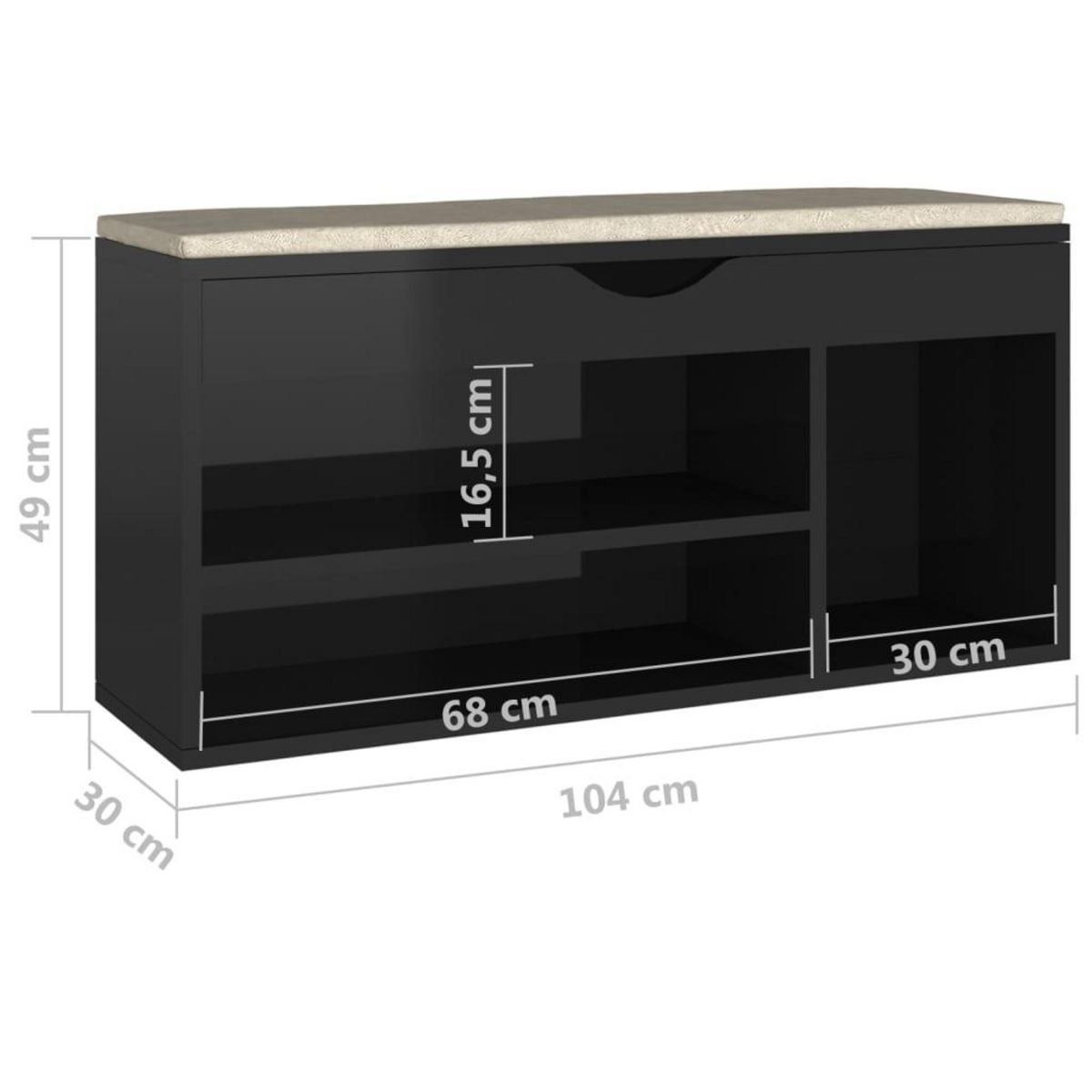 VIDAXL Banc a chaussures coussin Noir brillant Bois d'ingenierie