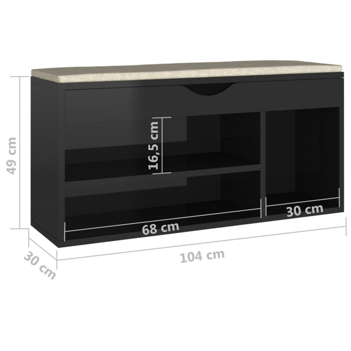 VIDAXL Banc a chaussures coussin Noir brillant Bois d'ingenierie