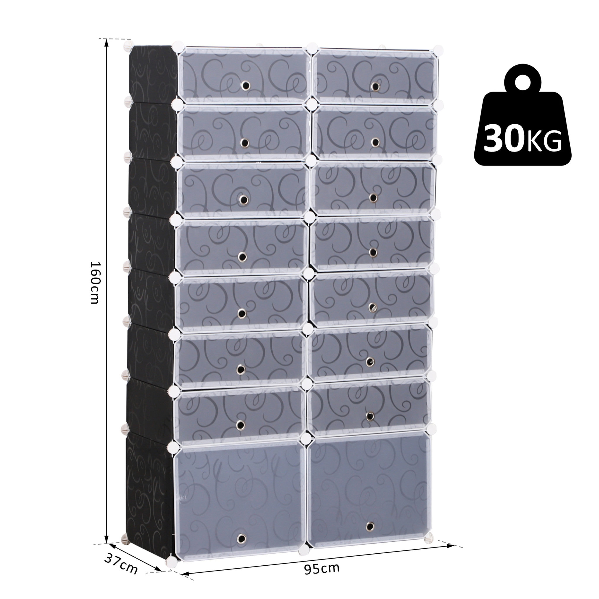 Voir la diapositive 3 : HOMCOM Armoire à chaussures range chaussures L 95 x l 37 x H 160 cm 14 cubes rectangulaires et 2 grands cubes noir et blanc