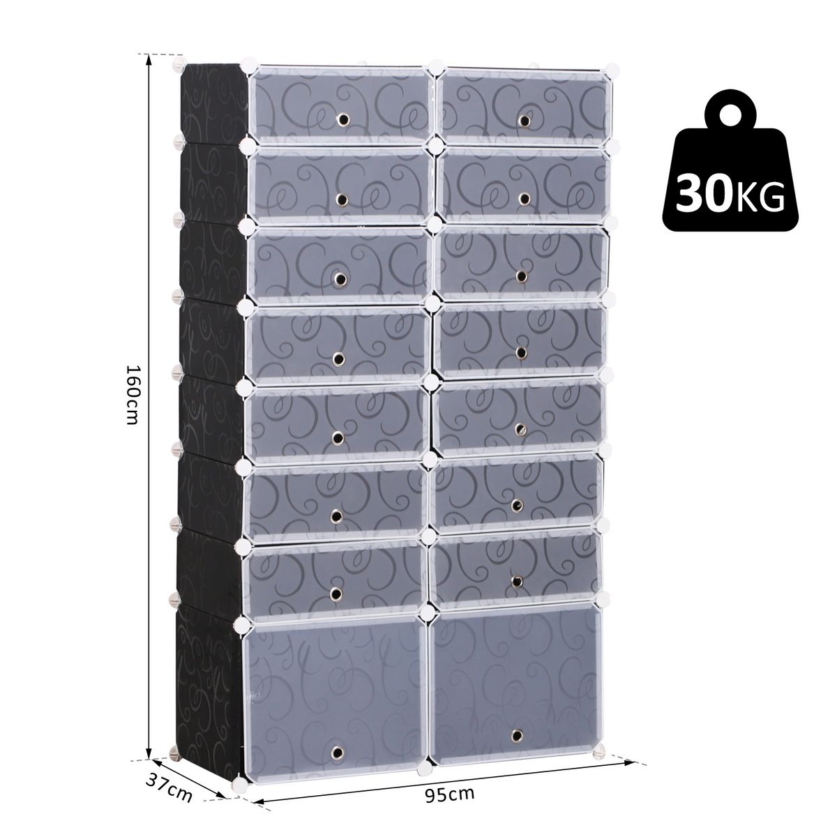 HOMCOM Armoire à chaussures range chaussures L 95 x l 37 x H 160 cm 14 cubes rectangulaires et 2 grands cubes noir et blanc