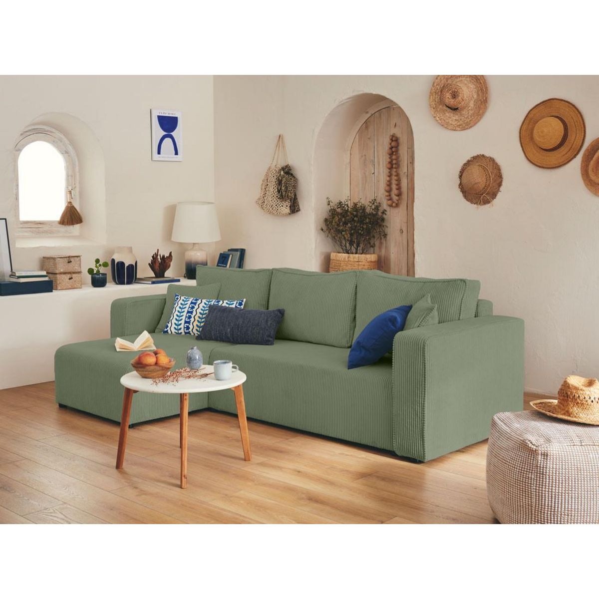 BEST MOBILIER Topaze - canapé d'angle réversible - 4 places - convertible avec coffre - en velours côtelé