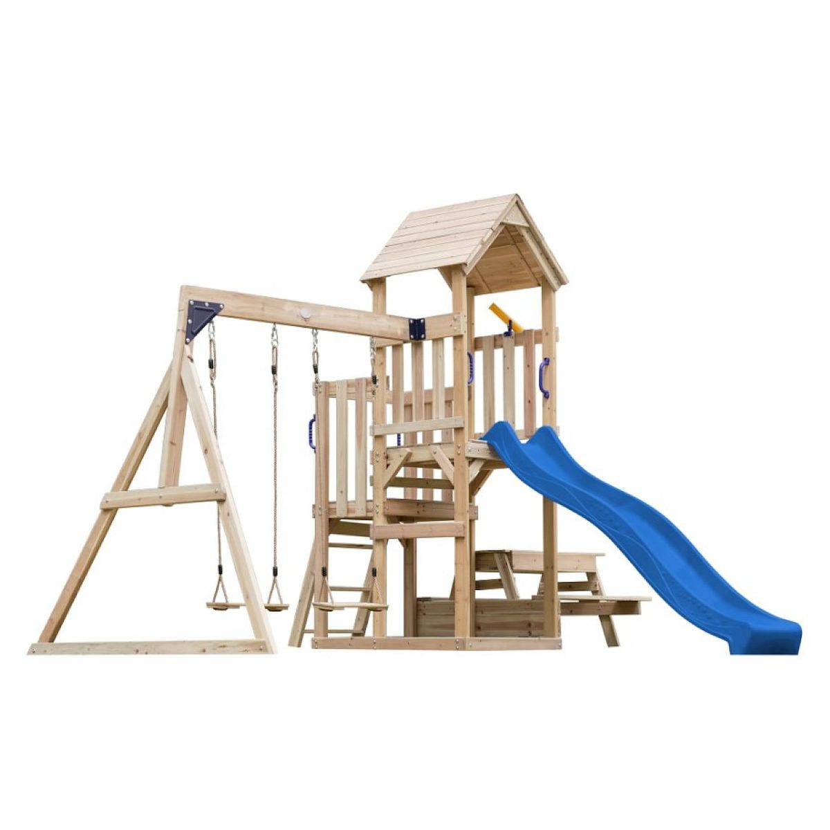 Axi House Portique Mette 2 balançoires + table toboggan bleu