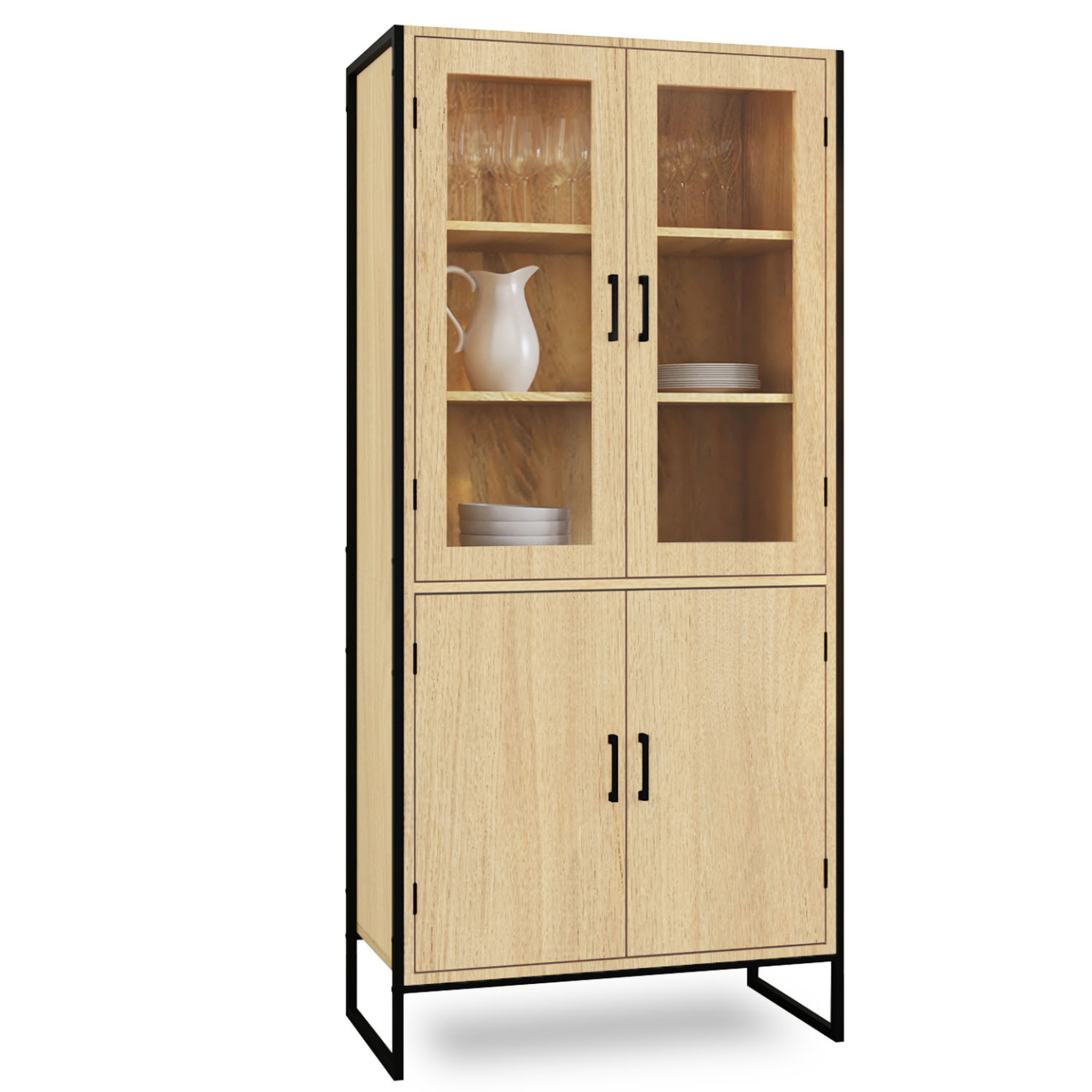 ID MARKET Vitrine buffet haut h. 176 cm vaisselier detroit 4 portes design industriel