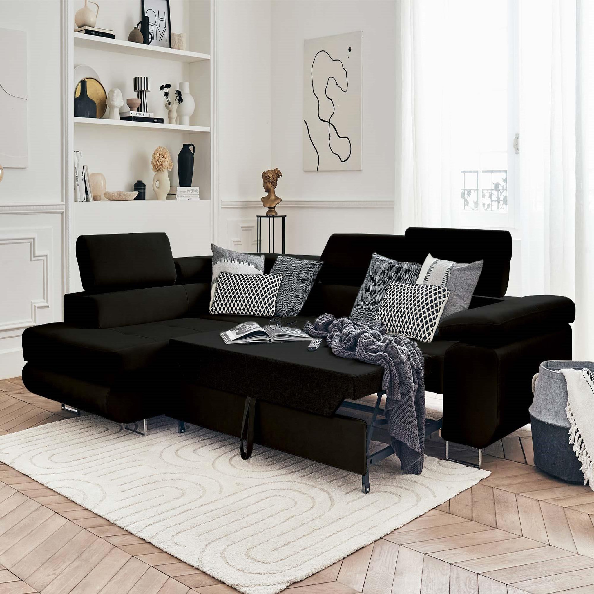 Voir la diapositive 2 : BEST MOBILIER Pablo - canapé d'angle gauche - 5 places - convertible avec coffre et têtières réglables - en velours