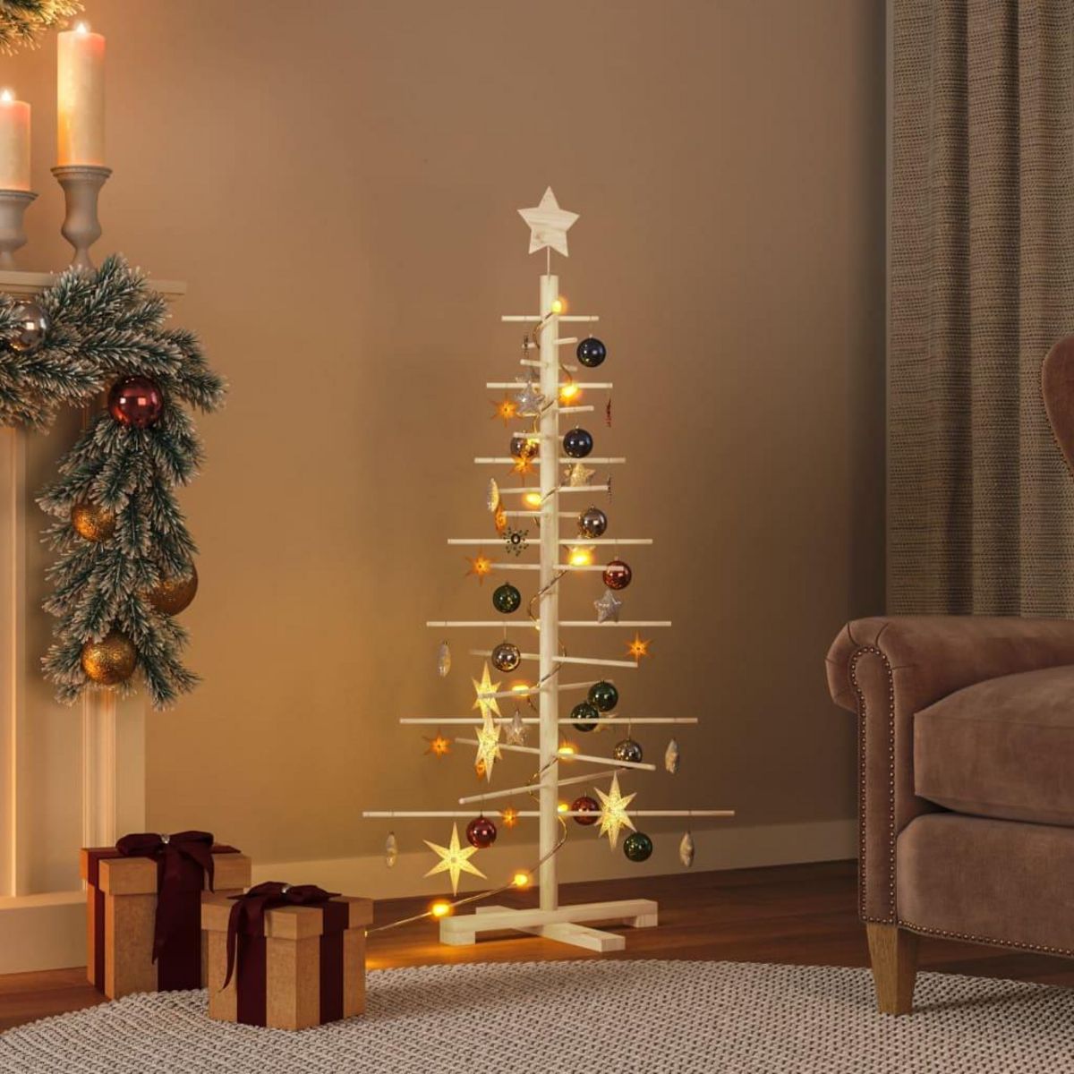 VIDAXL Arbre de Noël en bois pour decoration 125 cm bois massif de pin