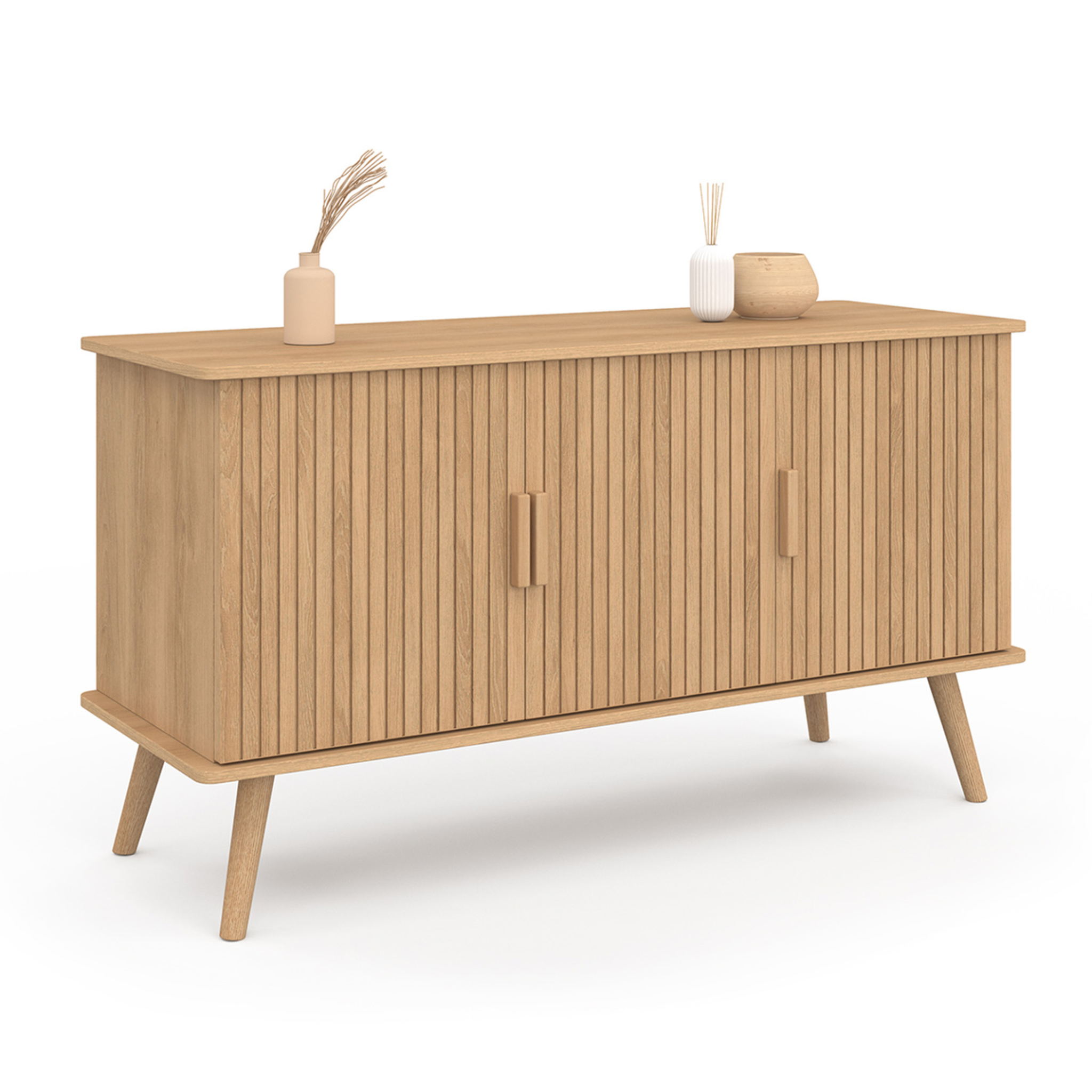 ID MARKET Buffet 110 cm juliette 3 portes lattes tasseau bois coloris chêne