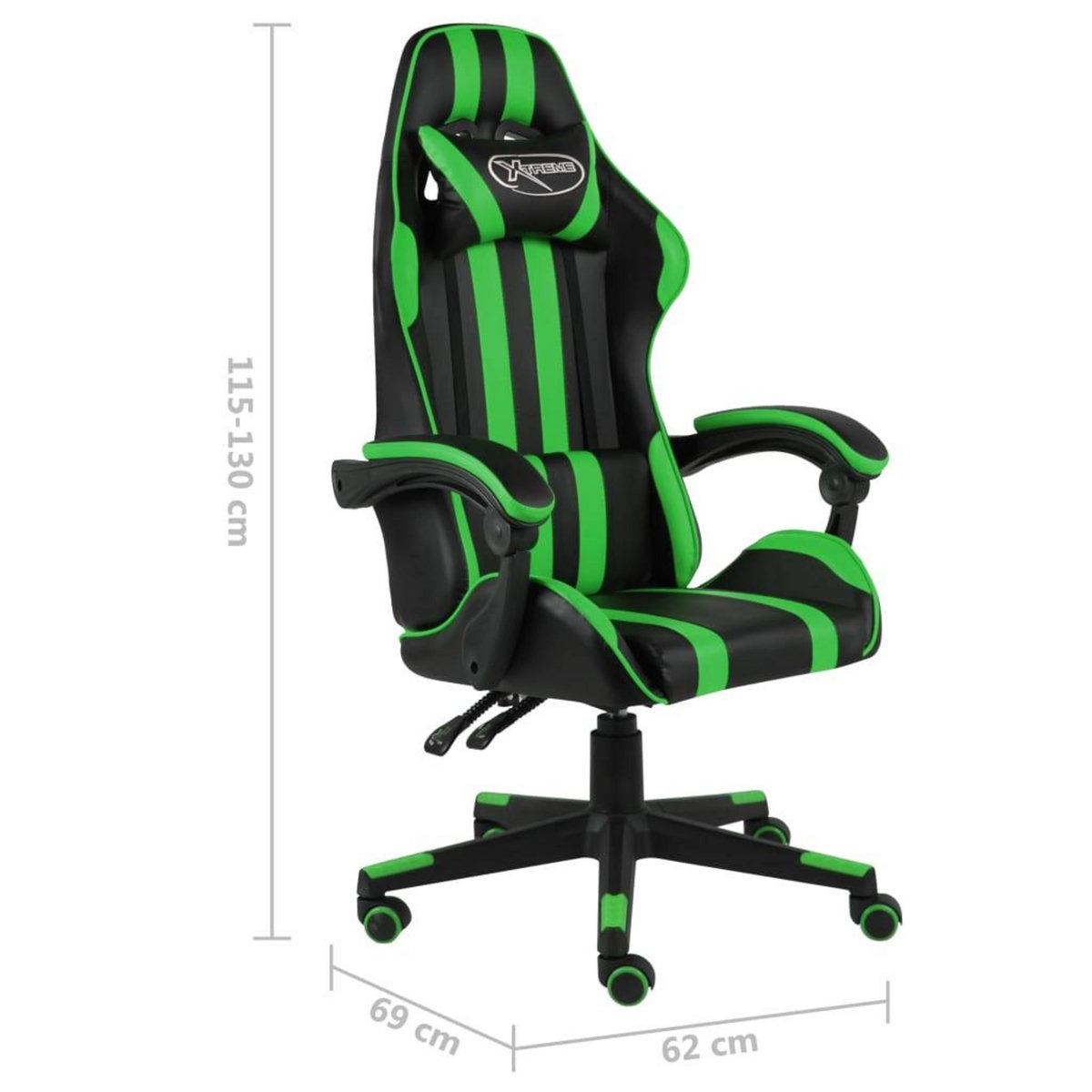 VIDAXL Fauteuil de jeux video Noir et vert Similicuir