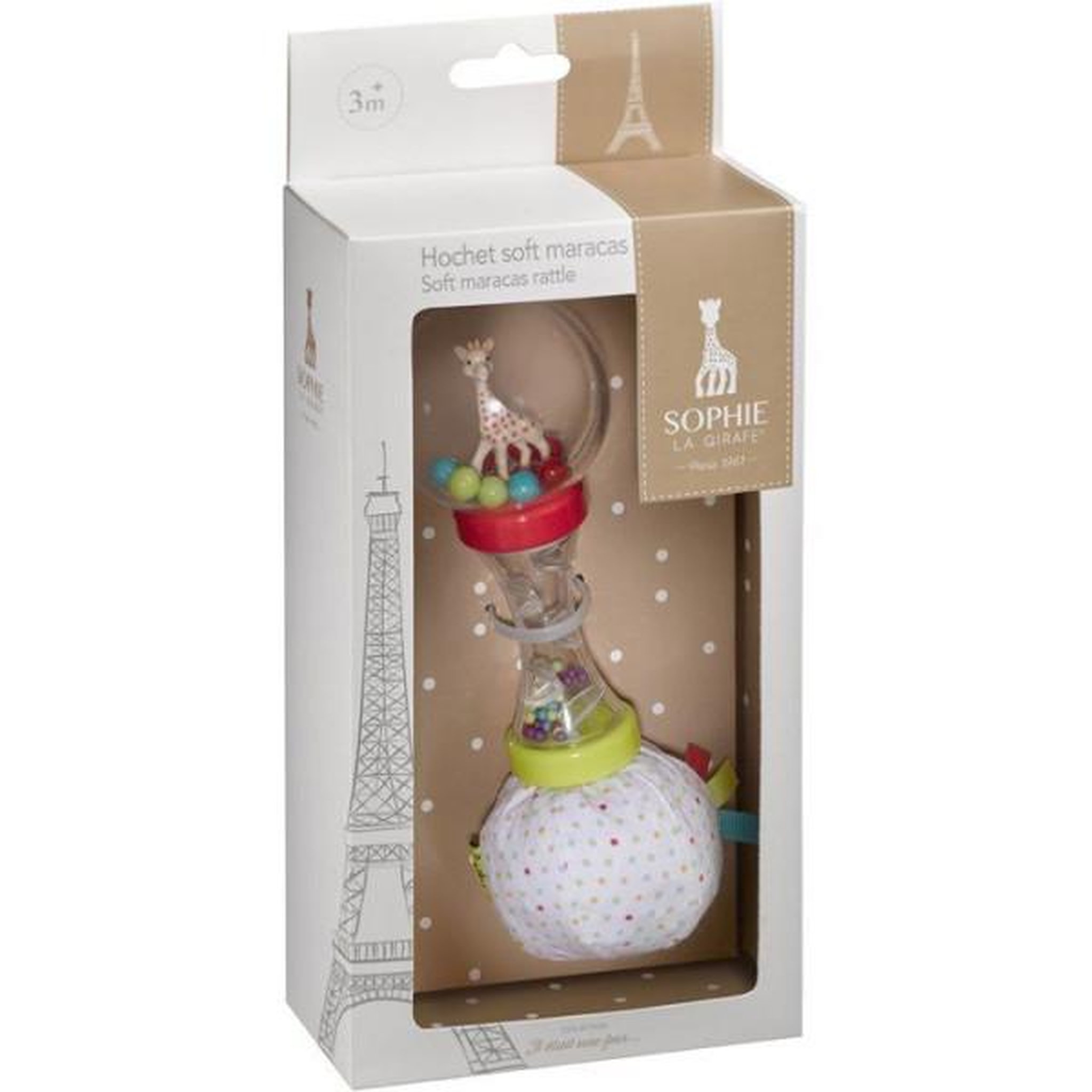 SOPHIE LA GIRAFE Hochet - SOPHIE LA GIRAFE - Soft Maracas - Billes a agiter - Textile doux - Poignée avec billes