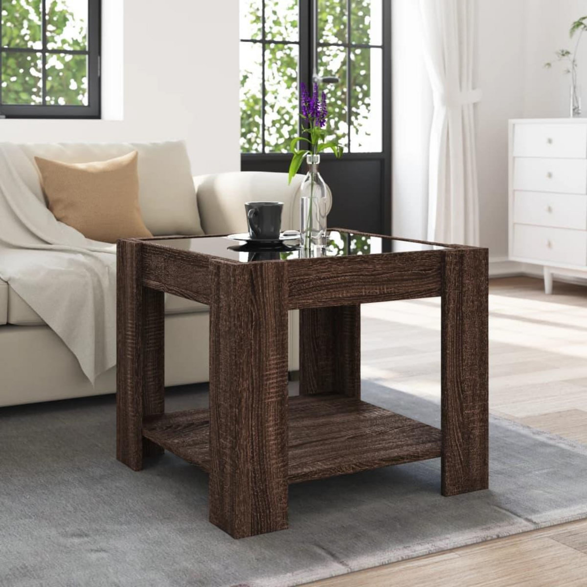 VIDAXL Table basse avec LED chene marron 53x53x45 cm bois d'ingenierie