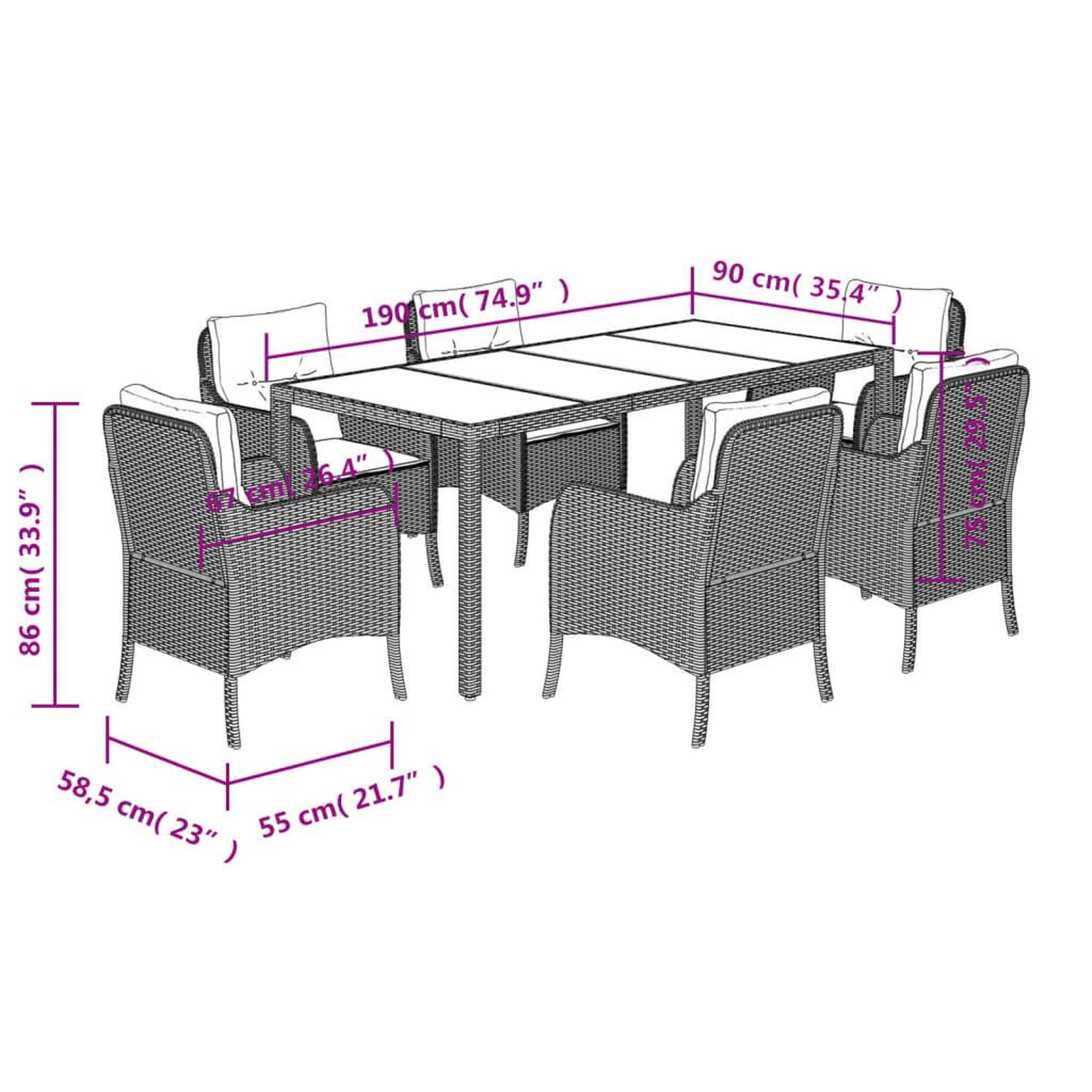 Voir la diapositive 6 : VIDAXL Ensemble a manger de jardin coussins 7pcs Noir Resine tressee