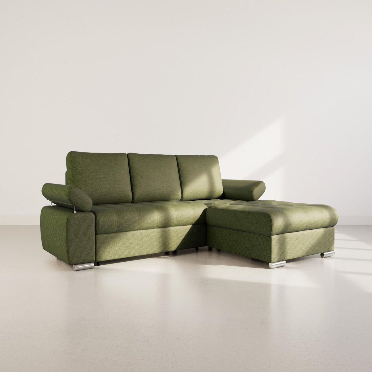 BEST MOBILIER Bianca - canapé d'angle droit 4 places convertible avec coffre en tissu texturé