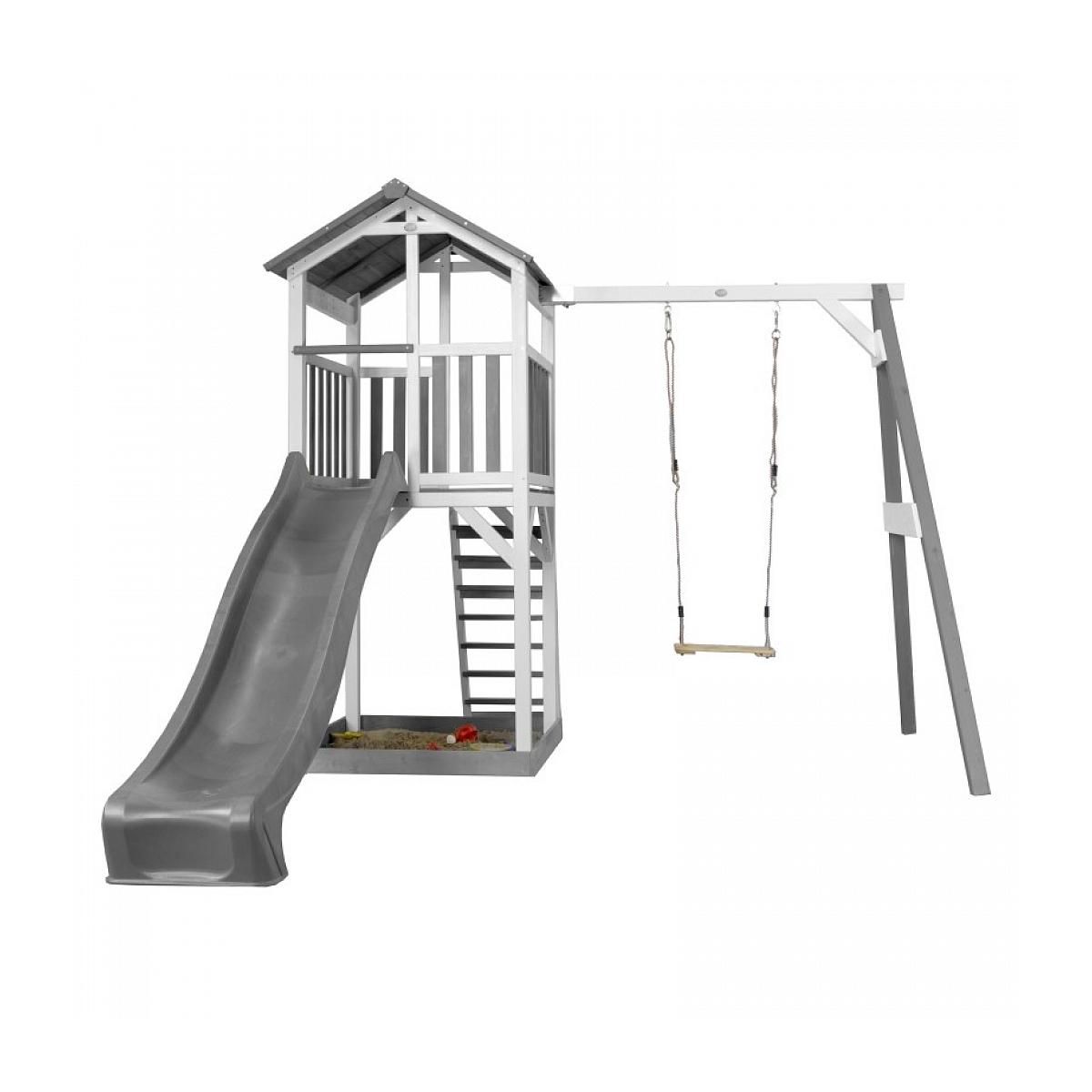 Axi House AXI Structure de jeu Beach Tower Blanc Gris avec 1 balancoire et toboggan Gris