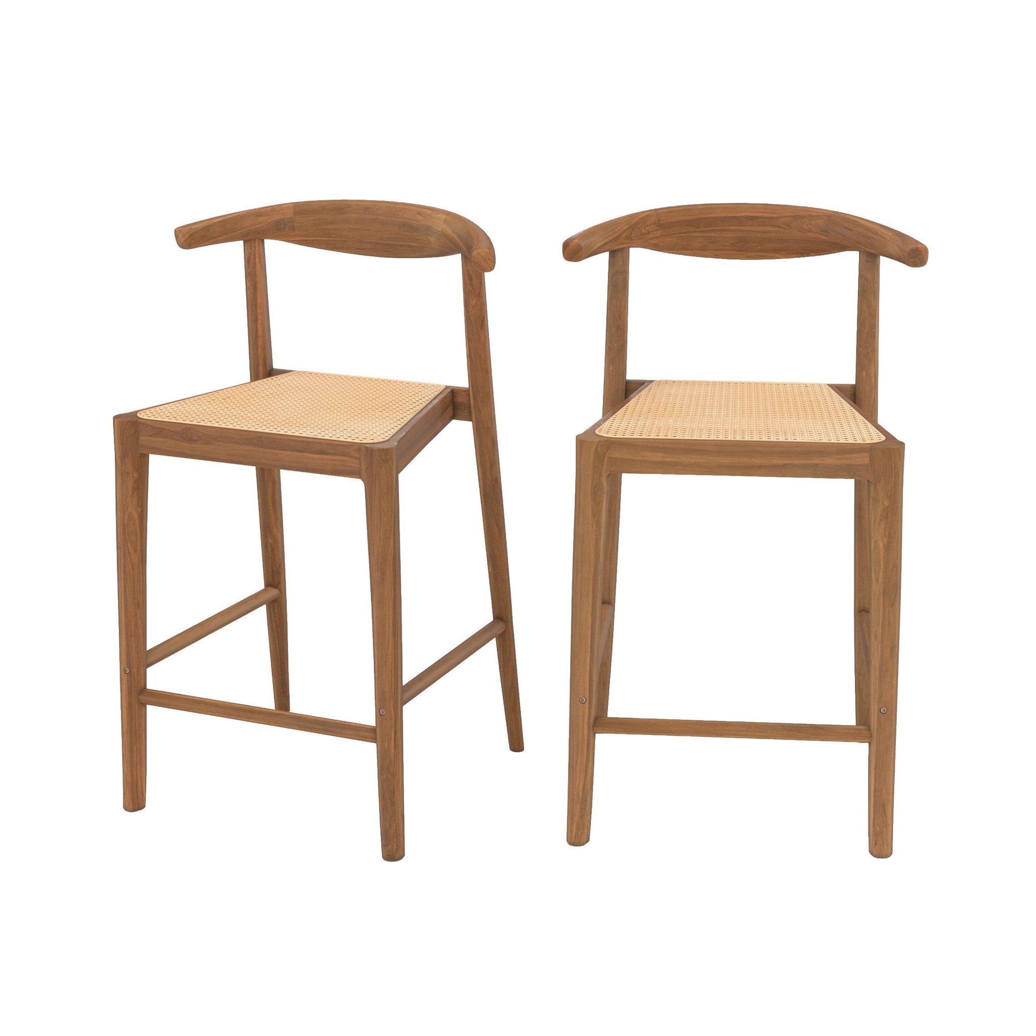 MAISON PAVANE Lot de 2 chaises pour îlot central 64 cm en teck vernis et cannage-alia