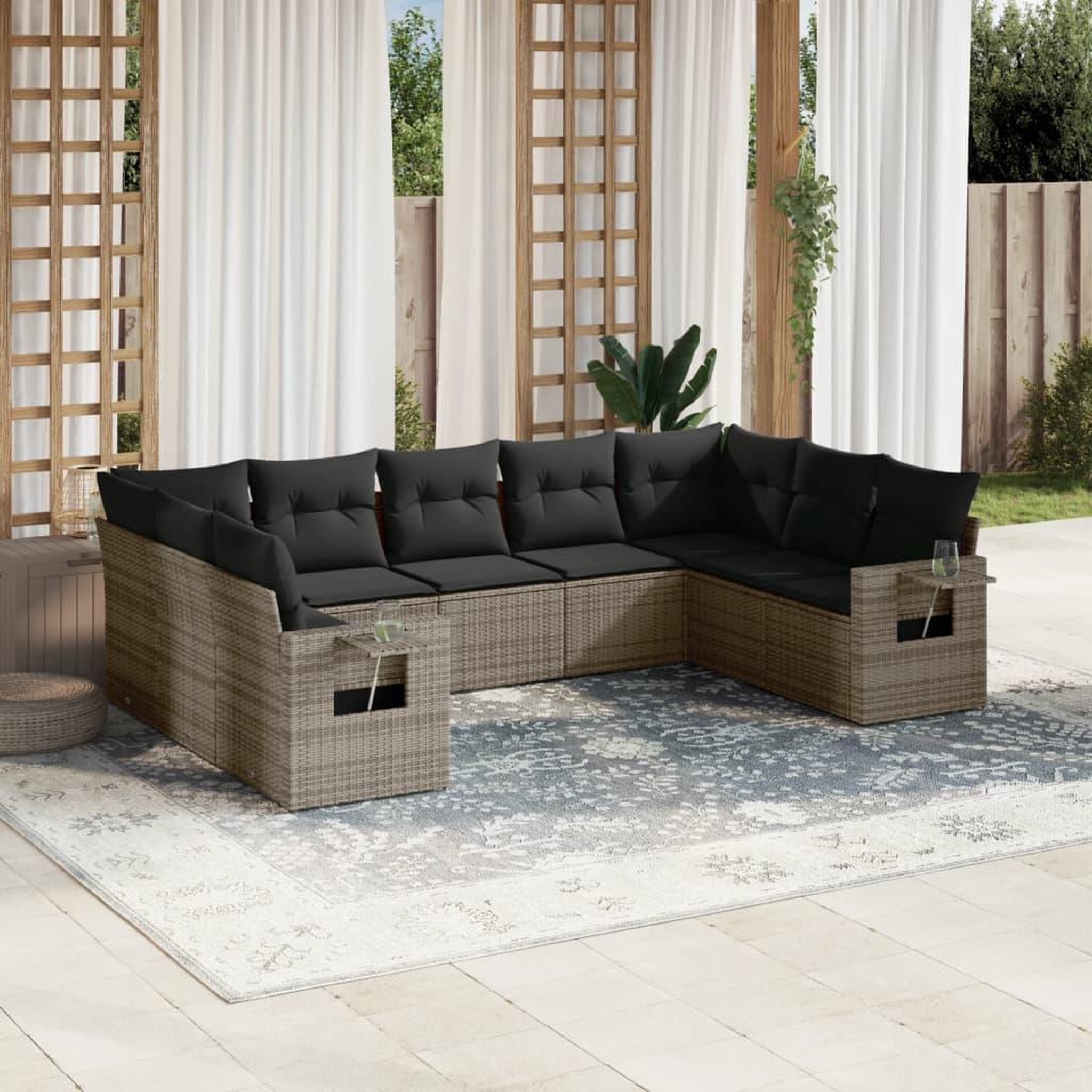 VIDAXL Salon de jardin 9 pcs avec coussins gris resine tressee
