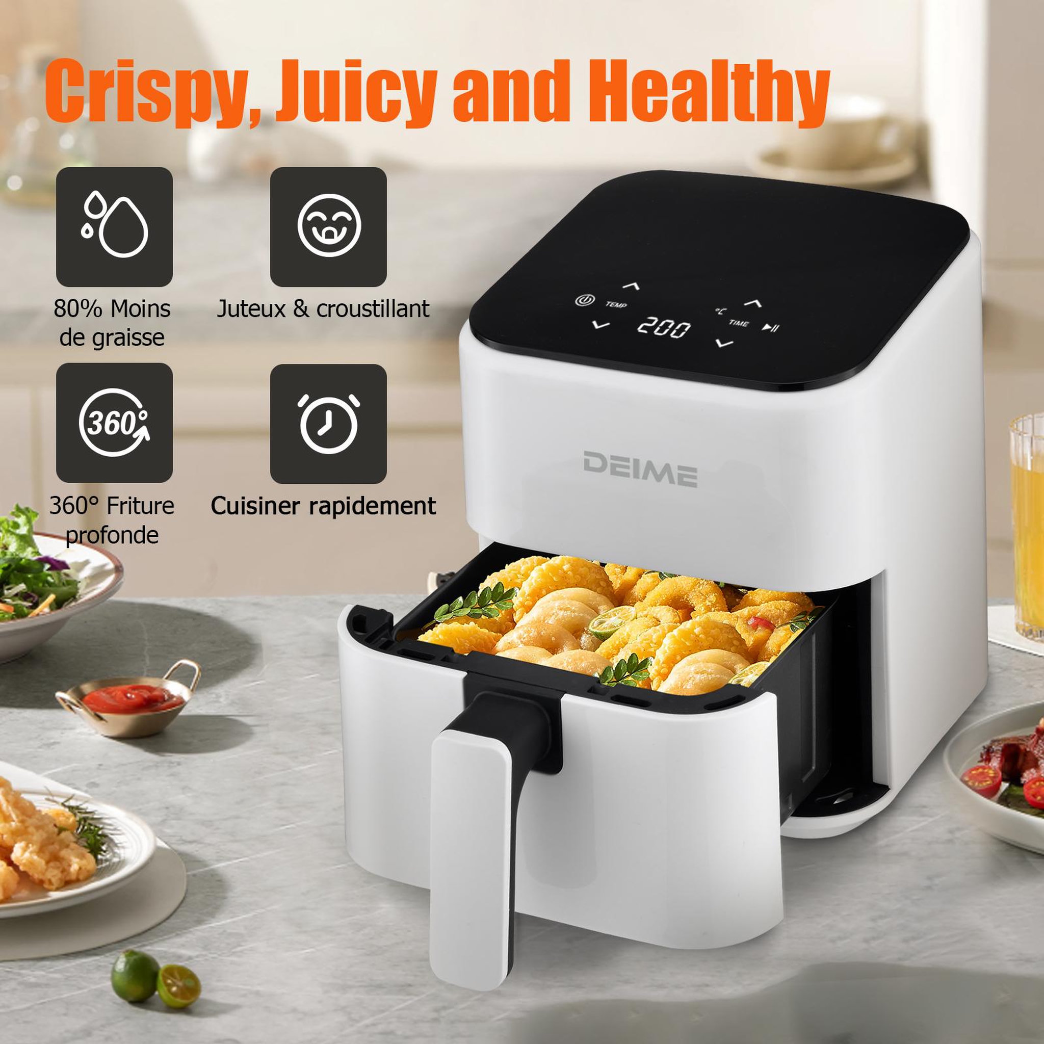 Voir la diapositive 5 : DEIME DEIME - Airfryer  2,5 l 1000 w écran tactile cuisson 360° – blanc