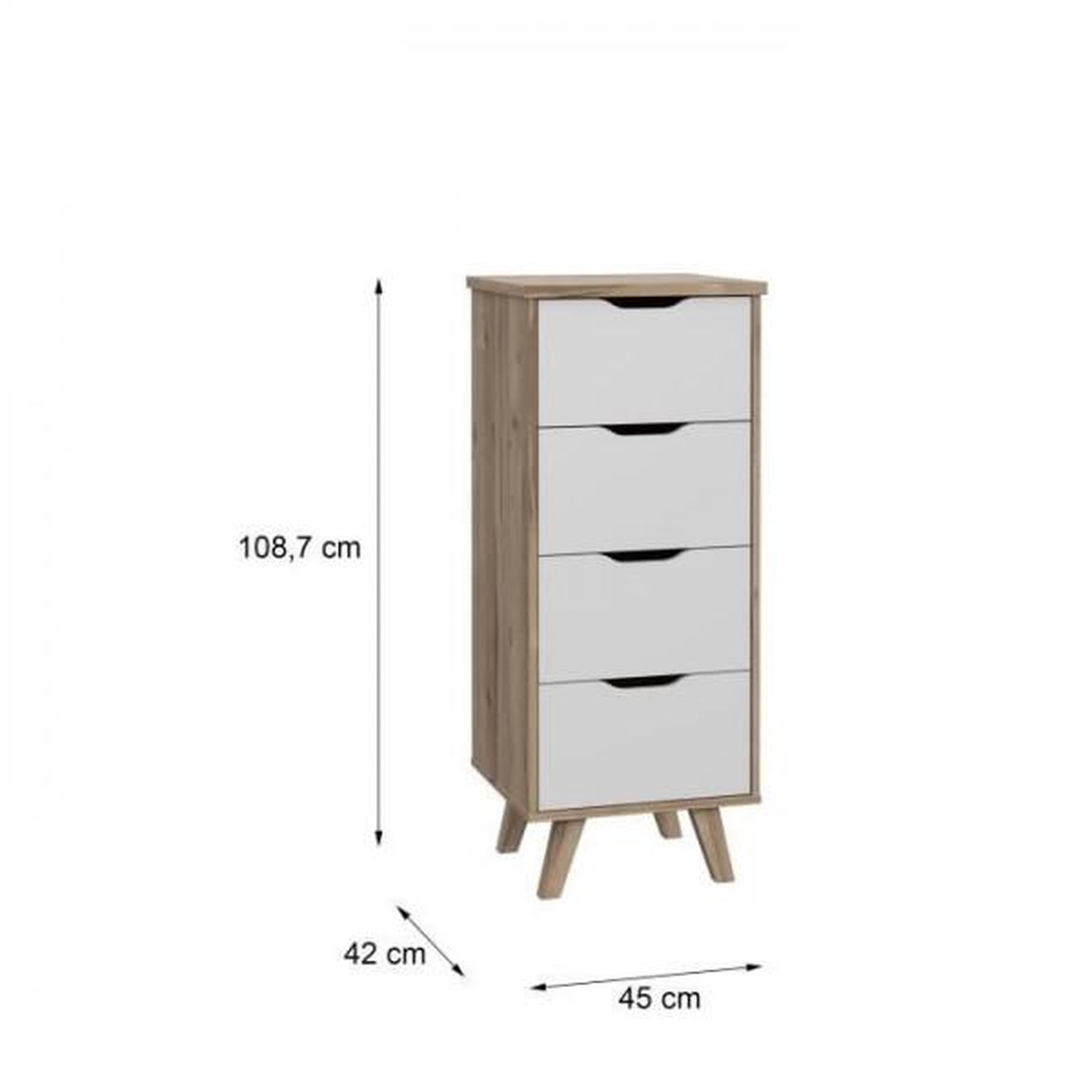Voir la diapositive 5 : MARKET24 Chiffonnier 4 tiroirs - En panneaux de particules - Décor chene et blanc - Contemporain - L 45 x P 42 x H 108 cm