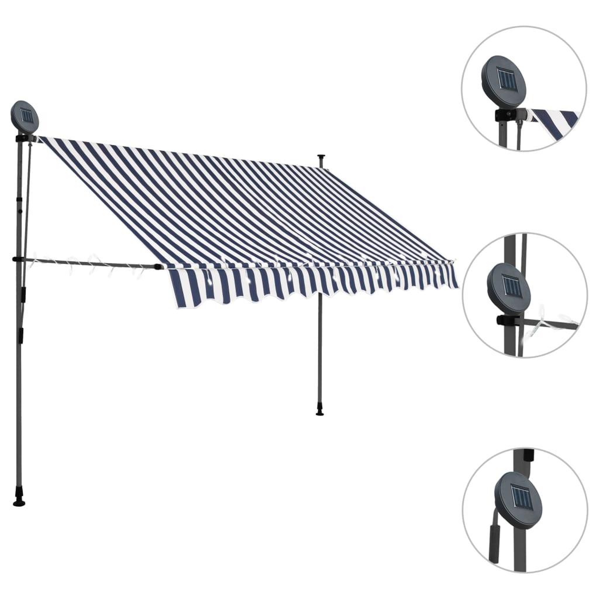 Voir la diapositive 3 : VIDAXL Auvent manuel retractable avec LED 300 cm Bleu et blanc